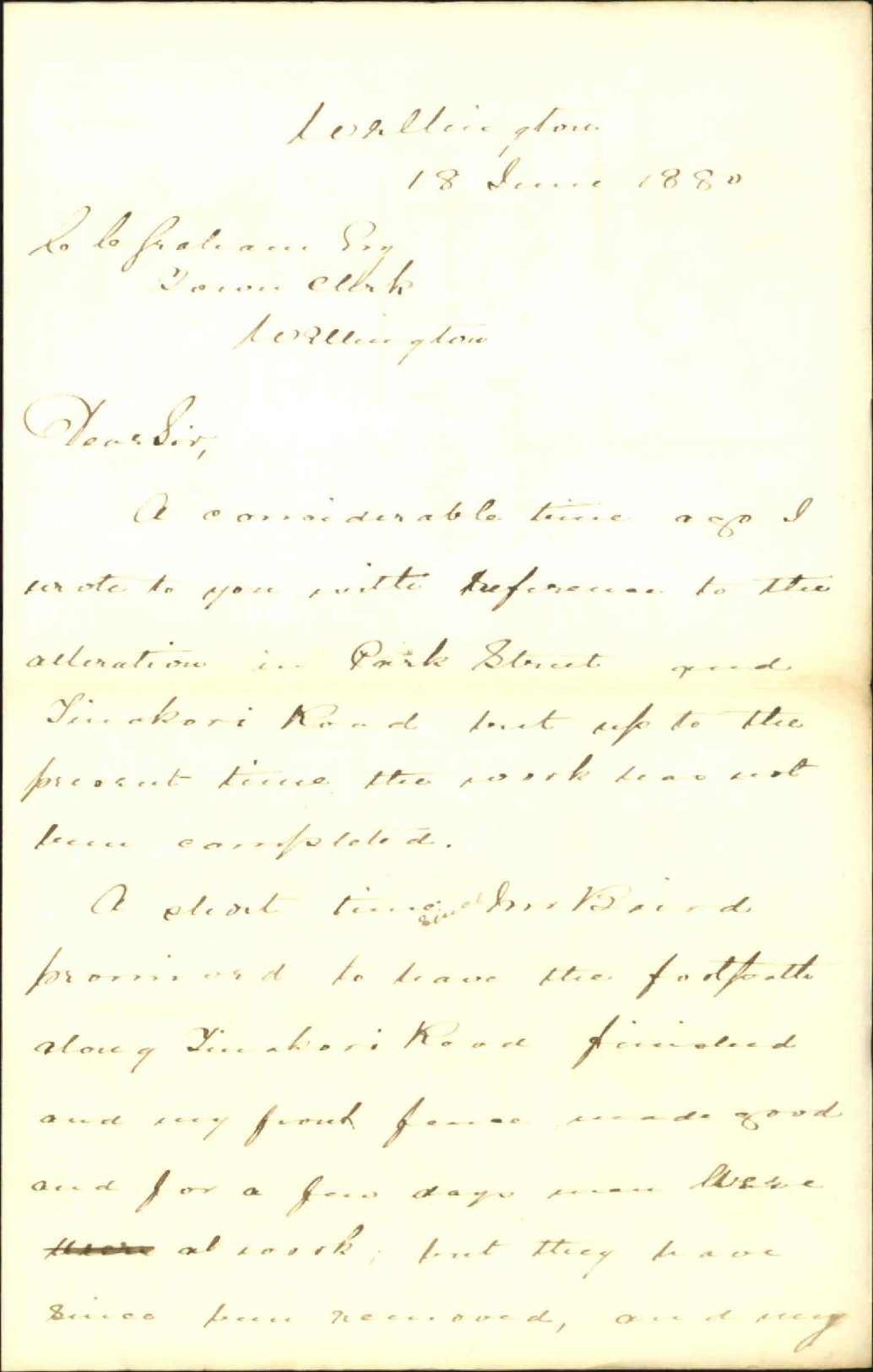 A Dorset, regarding fencing and drain to his property Tinakori Road