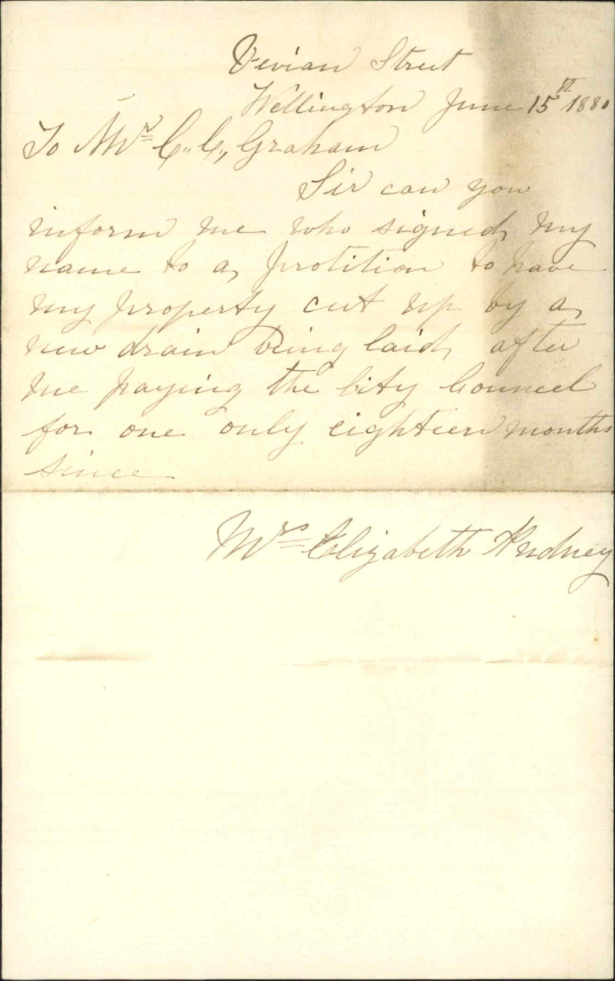 Elizabeth Pudney, regarding consent as to Tory Street drain