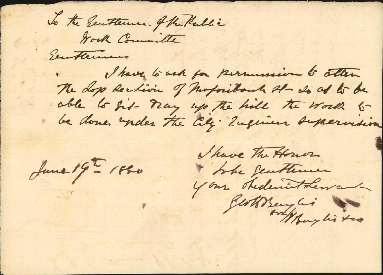 G H Baylis, application for leave to alter contract Majoribanks Street