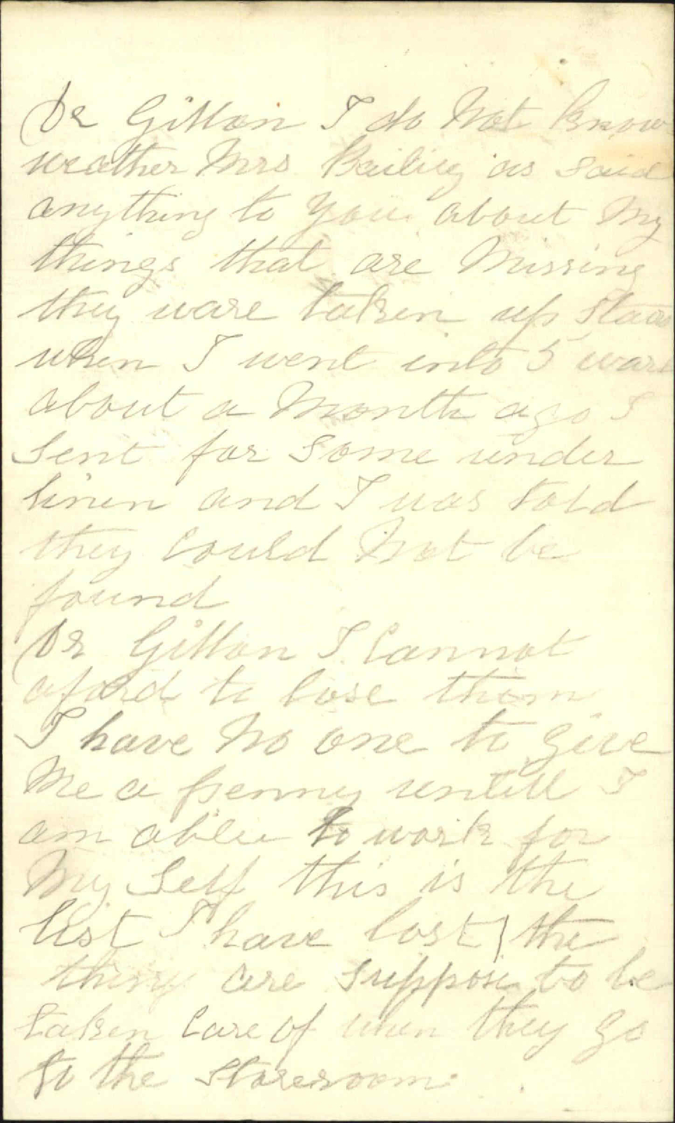 Hospital Surgeon, with complaint by Mrs Willis of loss of clothes
