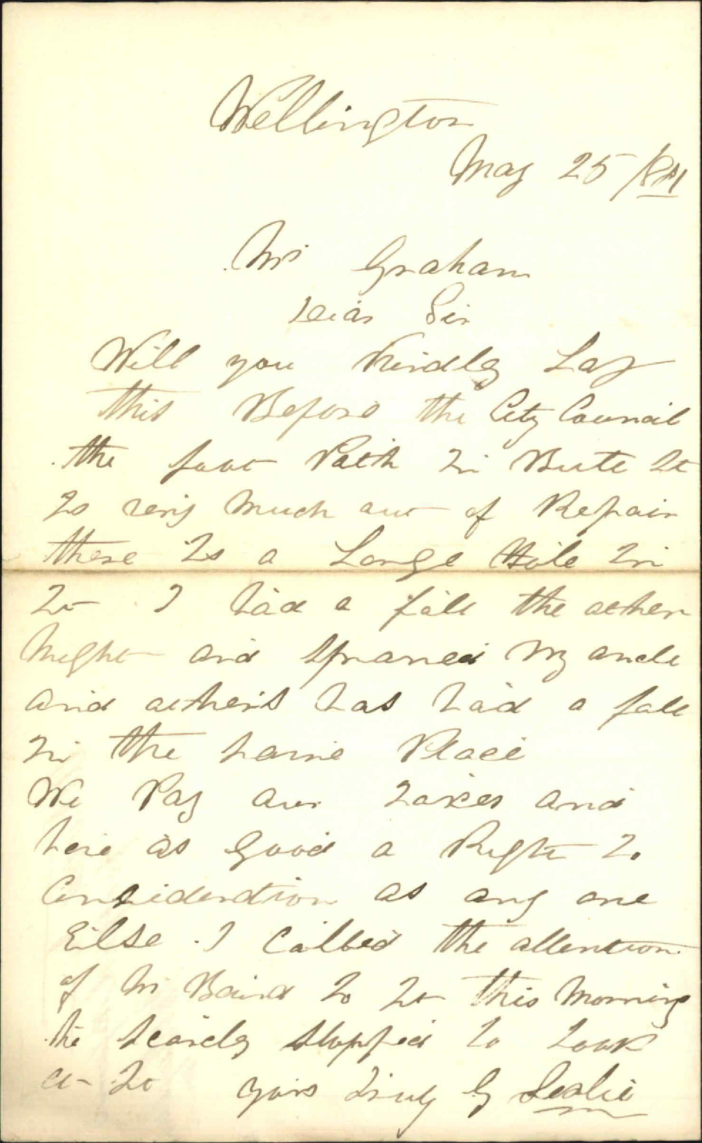 George Leslie, complaint as to state of Bute Street