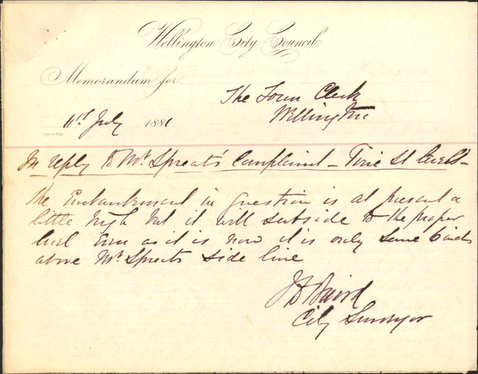 W W J Spreat, further complaint regarding Pirie Street formation