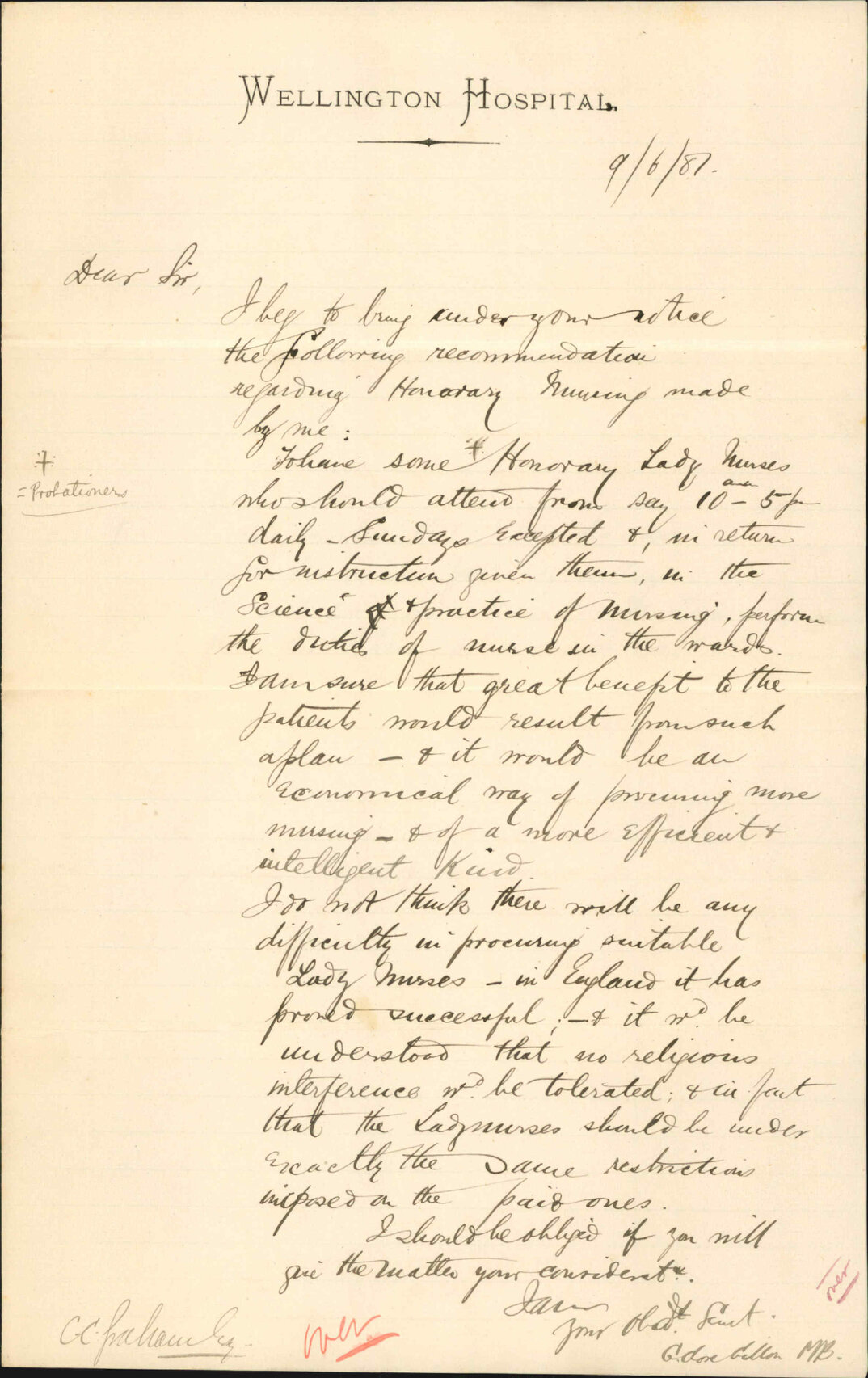 Hospital Surgeon, regarding honorary nurses at hospital