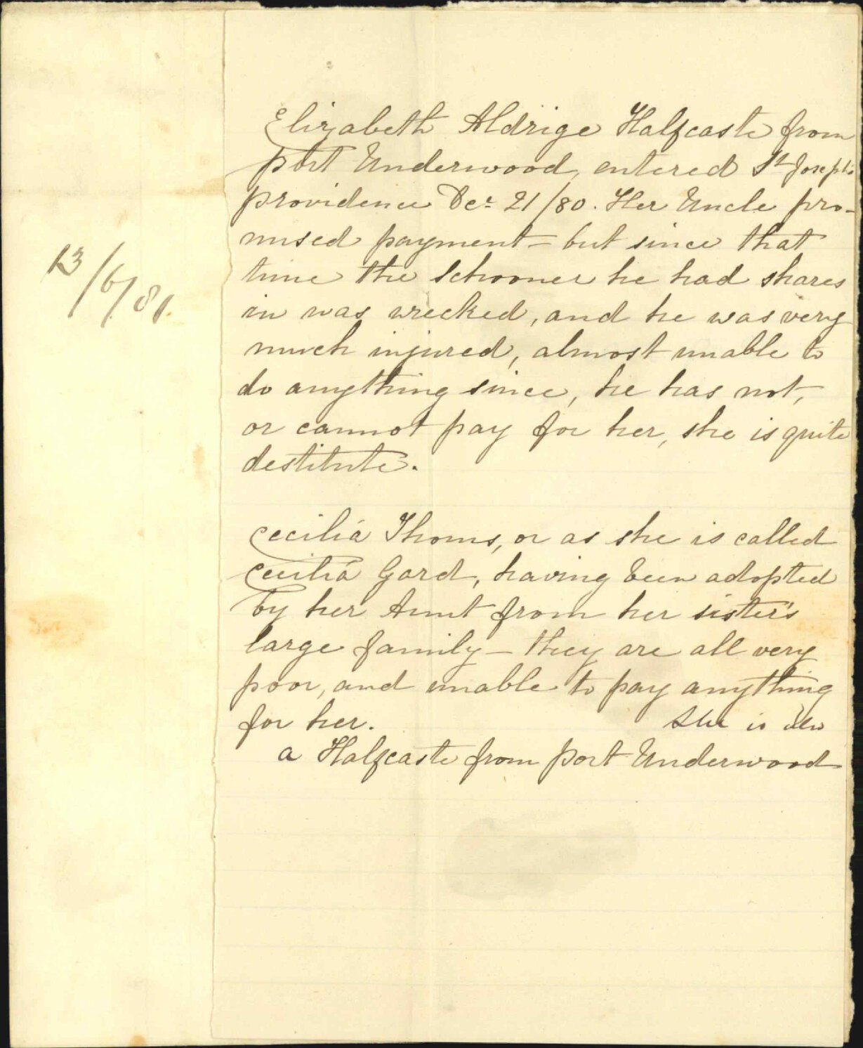 St Joseph's Providence, application for maintenance of two half caste children