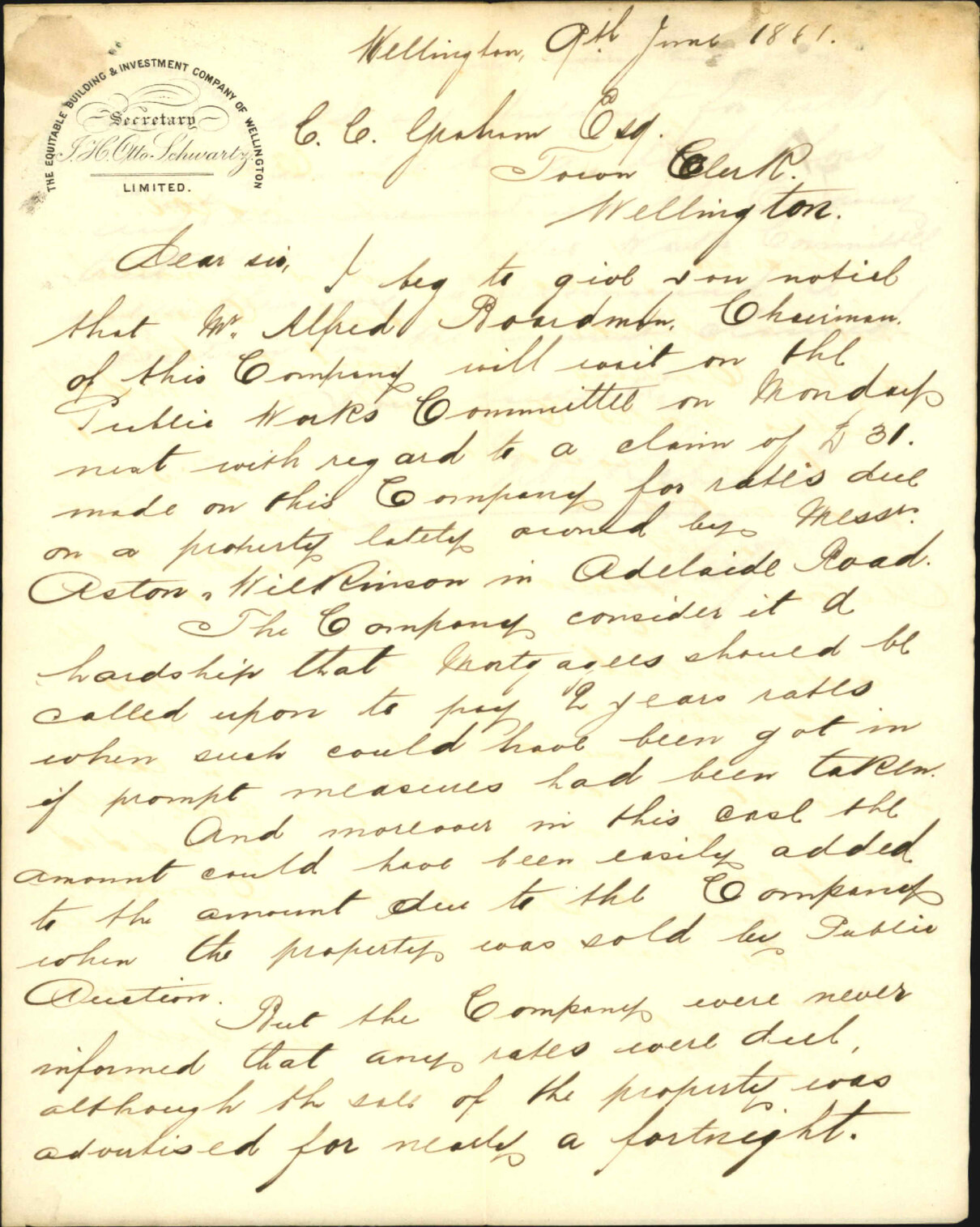 Equitable Building Company, regarding arrears of rates on certain property