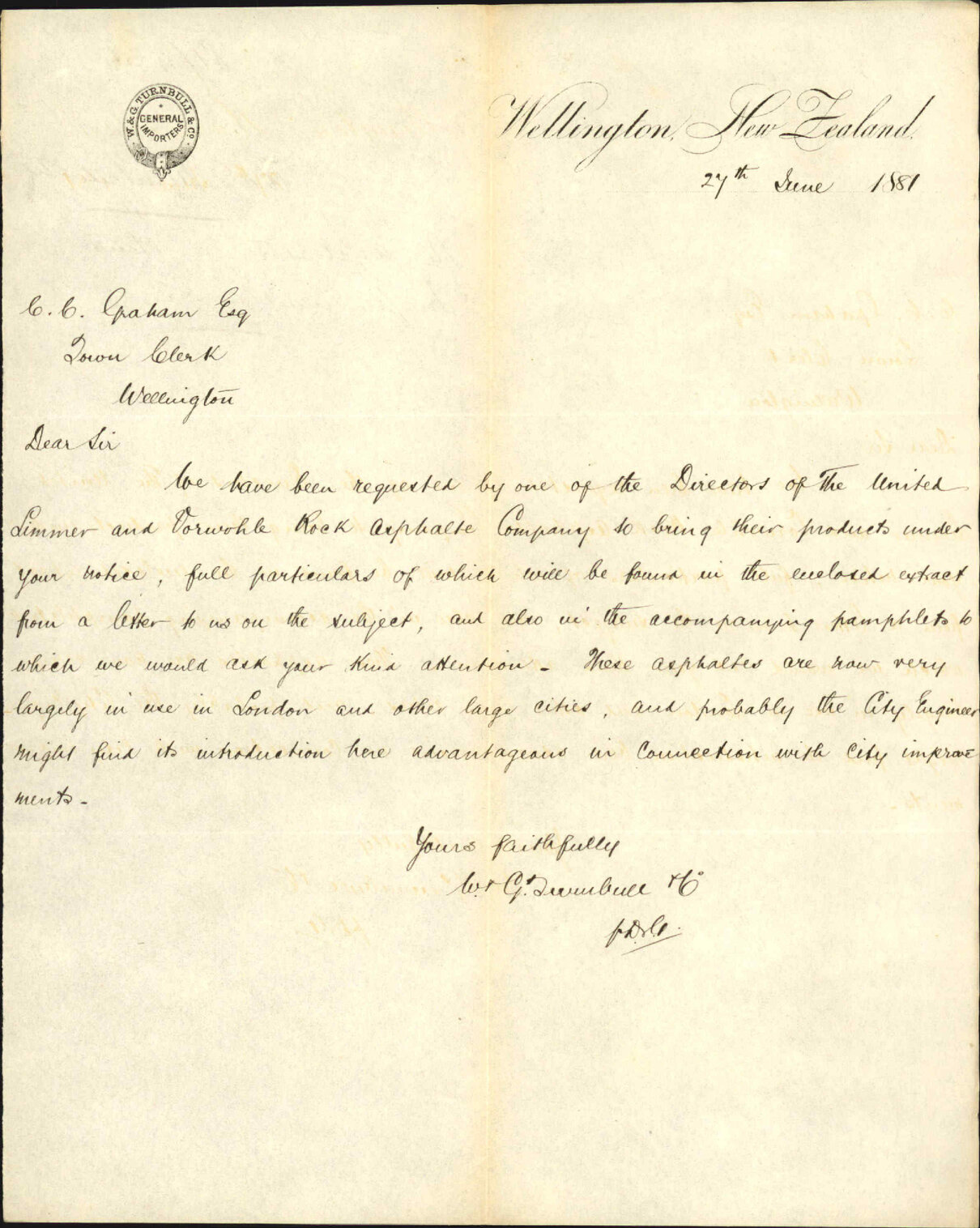 W and G Turnbull and Co, regarding asphalt for street improvement works