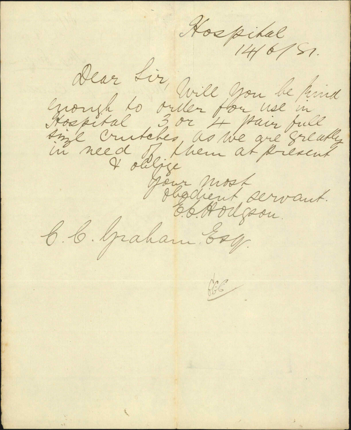 Hospital Surgeon, request for crutches