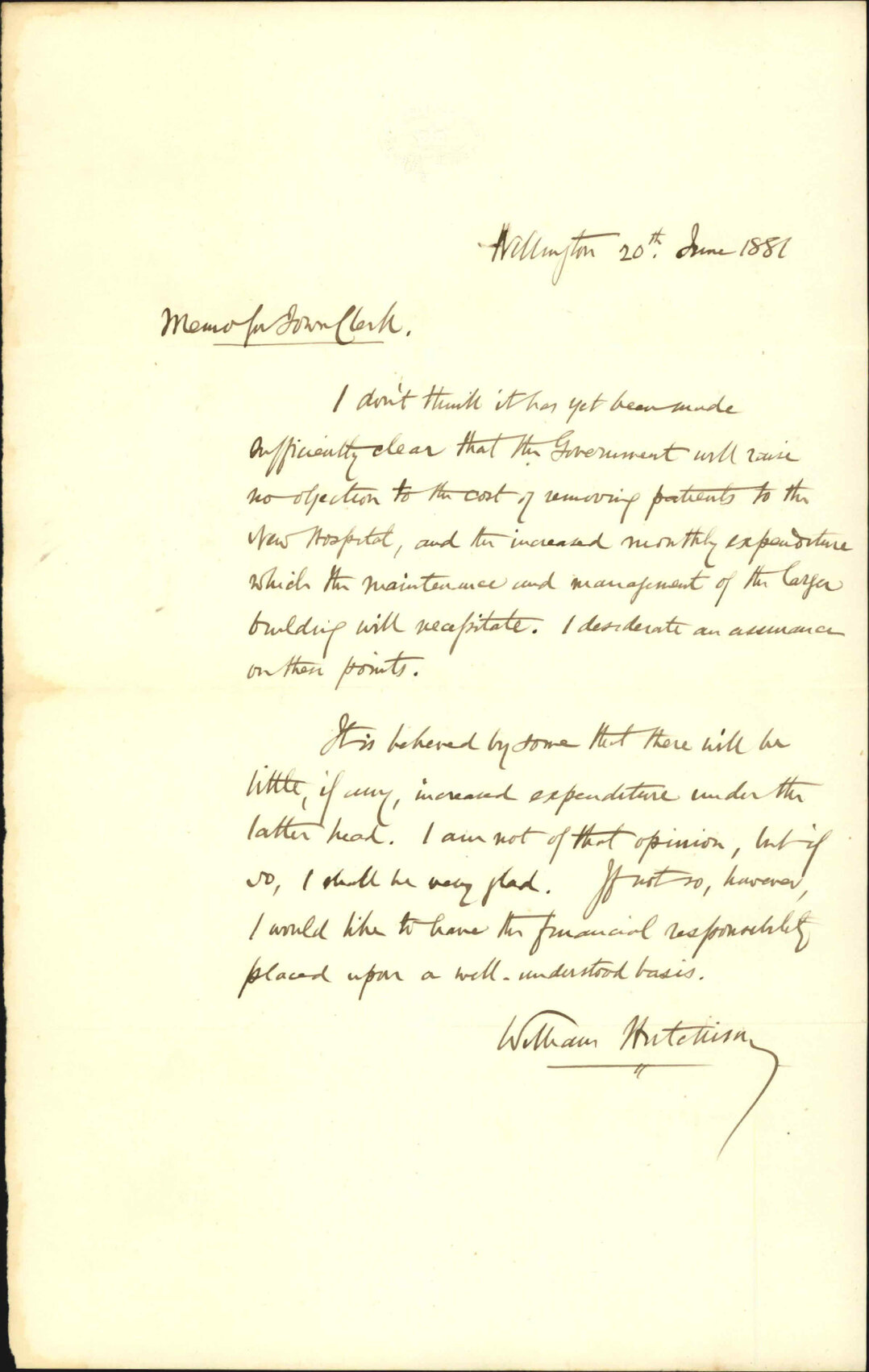 The Mayor (William Hutchison), regarding Government and removal to new hospital