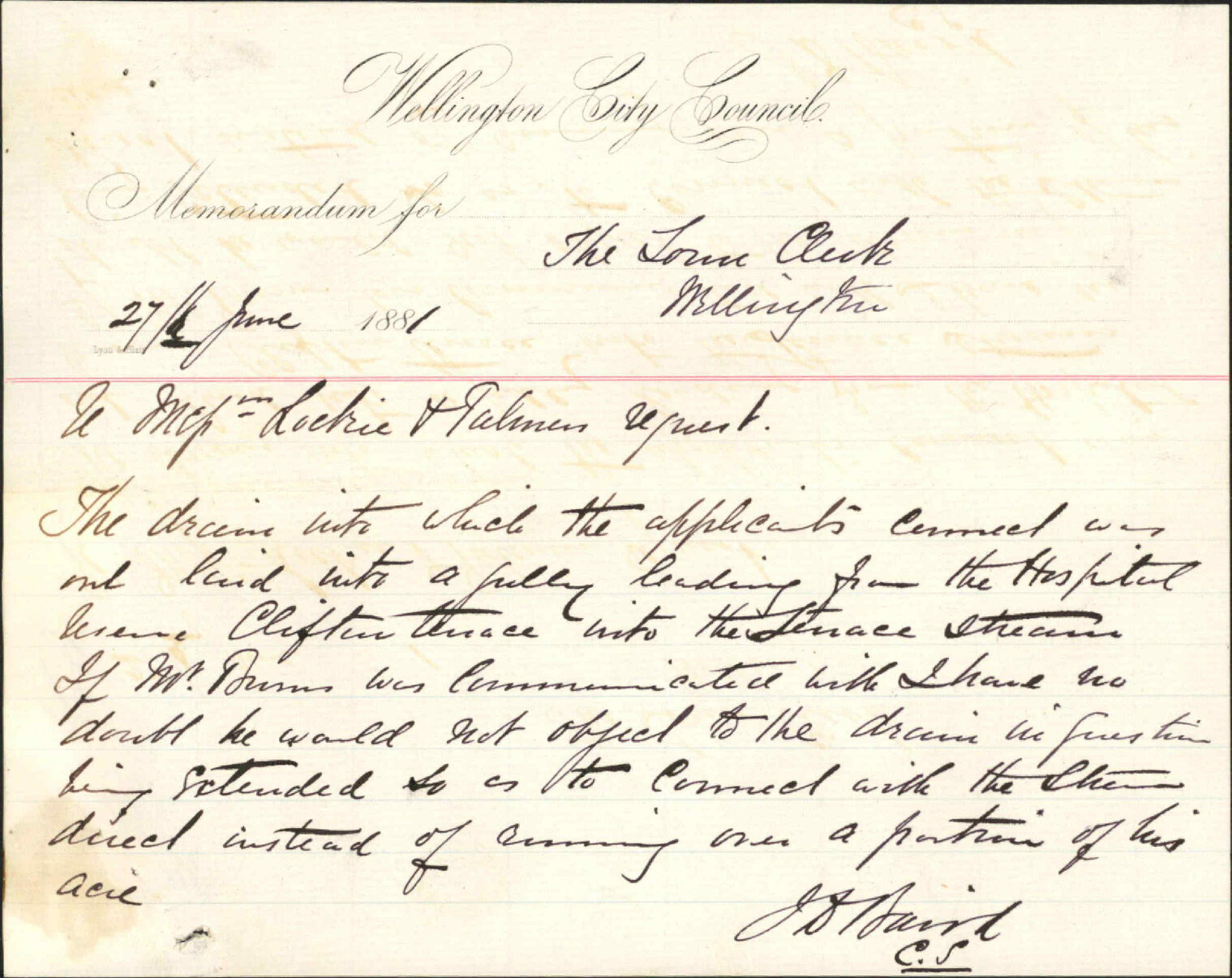James Lockie and Samuel Palmer, regarding the Terrace drain from Clifton Terrace