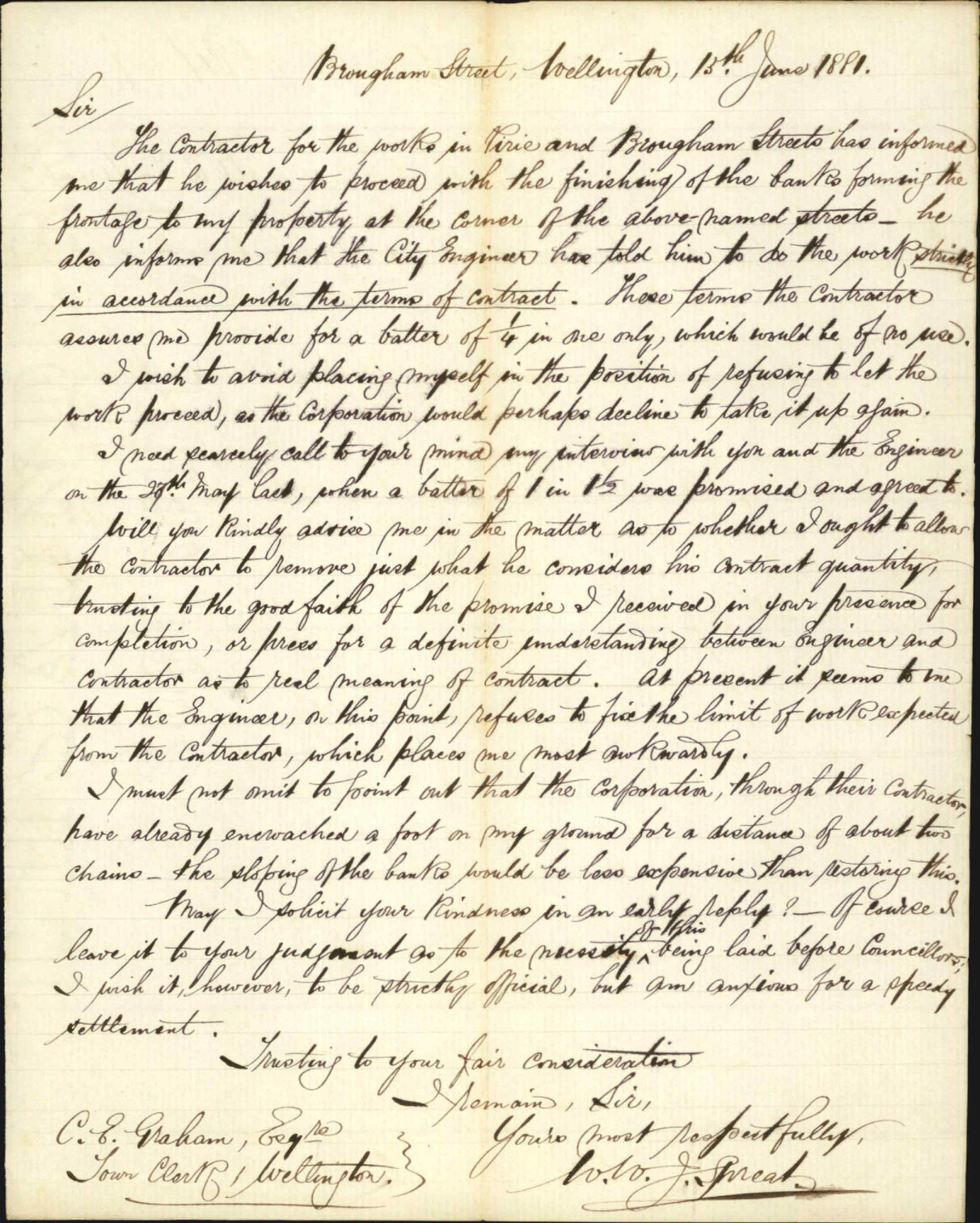 W W J Spreat, regarding embankment and cutting in Pirie Street
