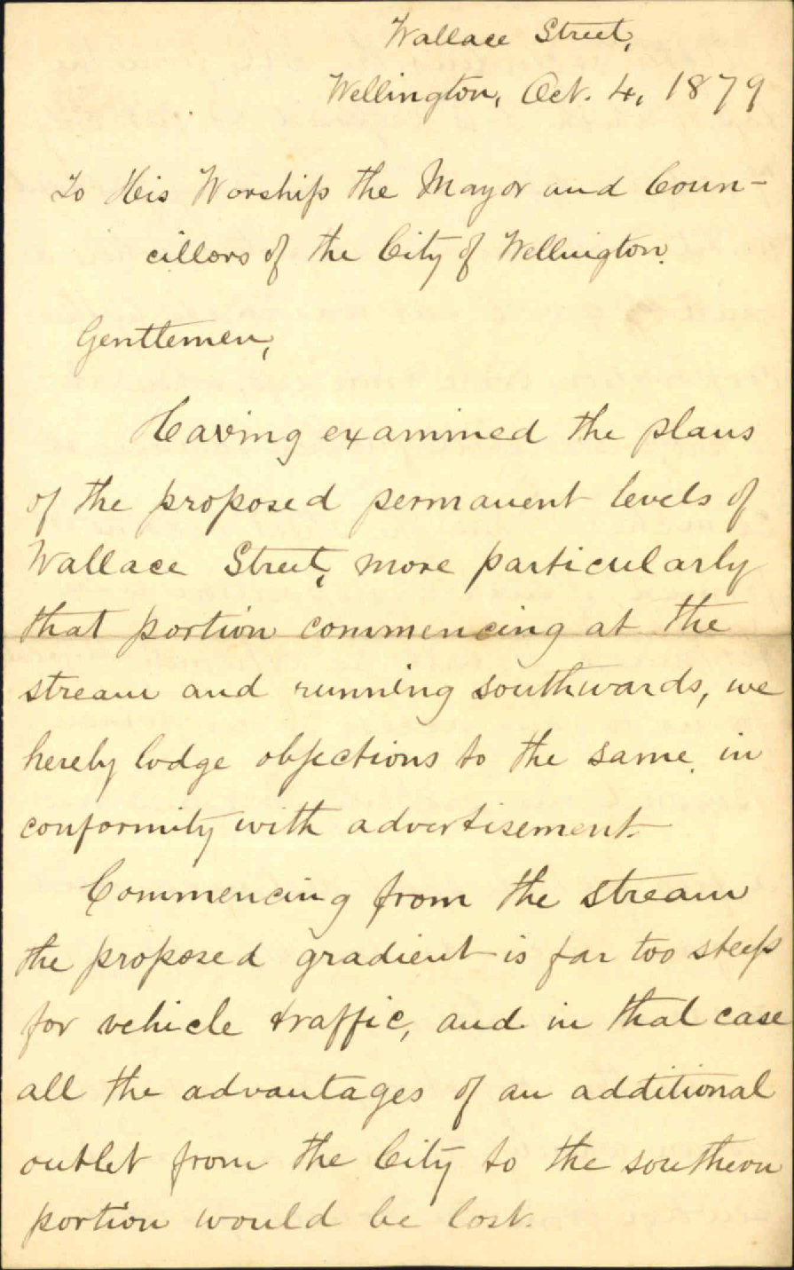 Re objection to the levelling of Wallace Street - D Simpson, S Cooke, and A [?]