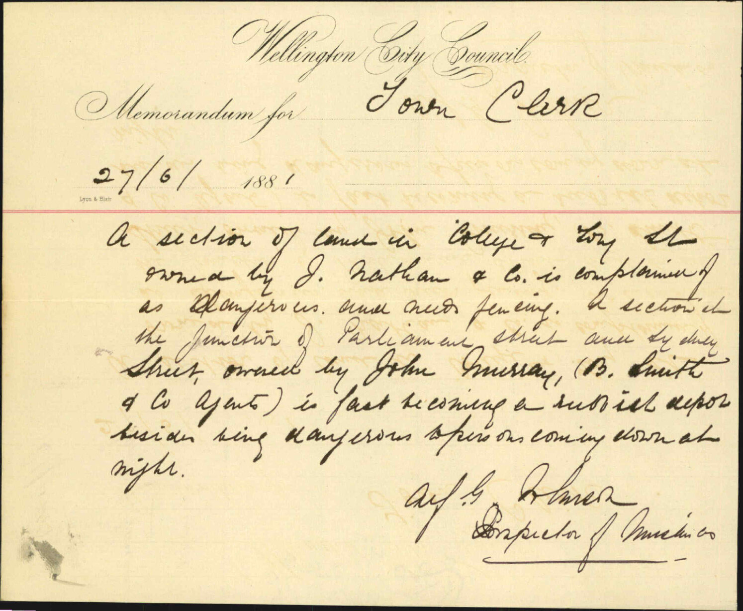 Inspector of Nuisances, regarding certain unfenced properties