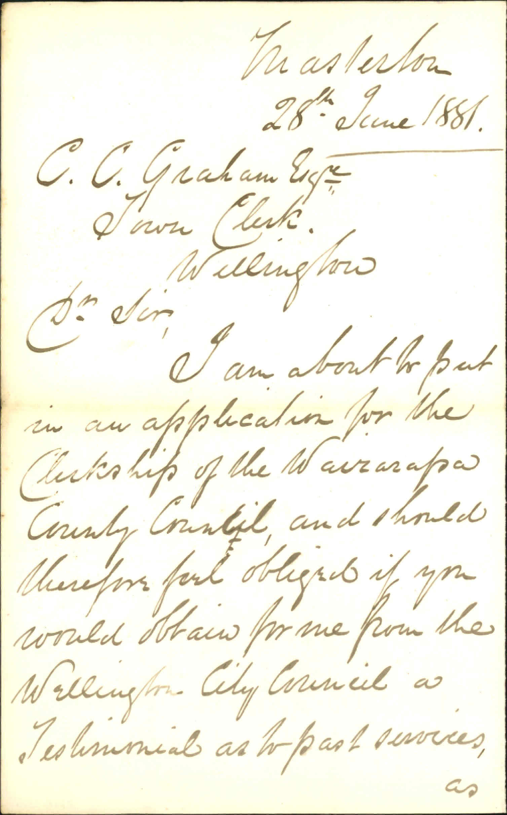 William Hester, applying for testimonial as to services with City Council