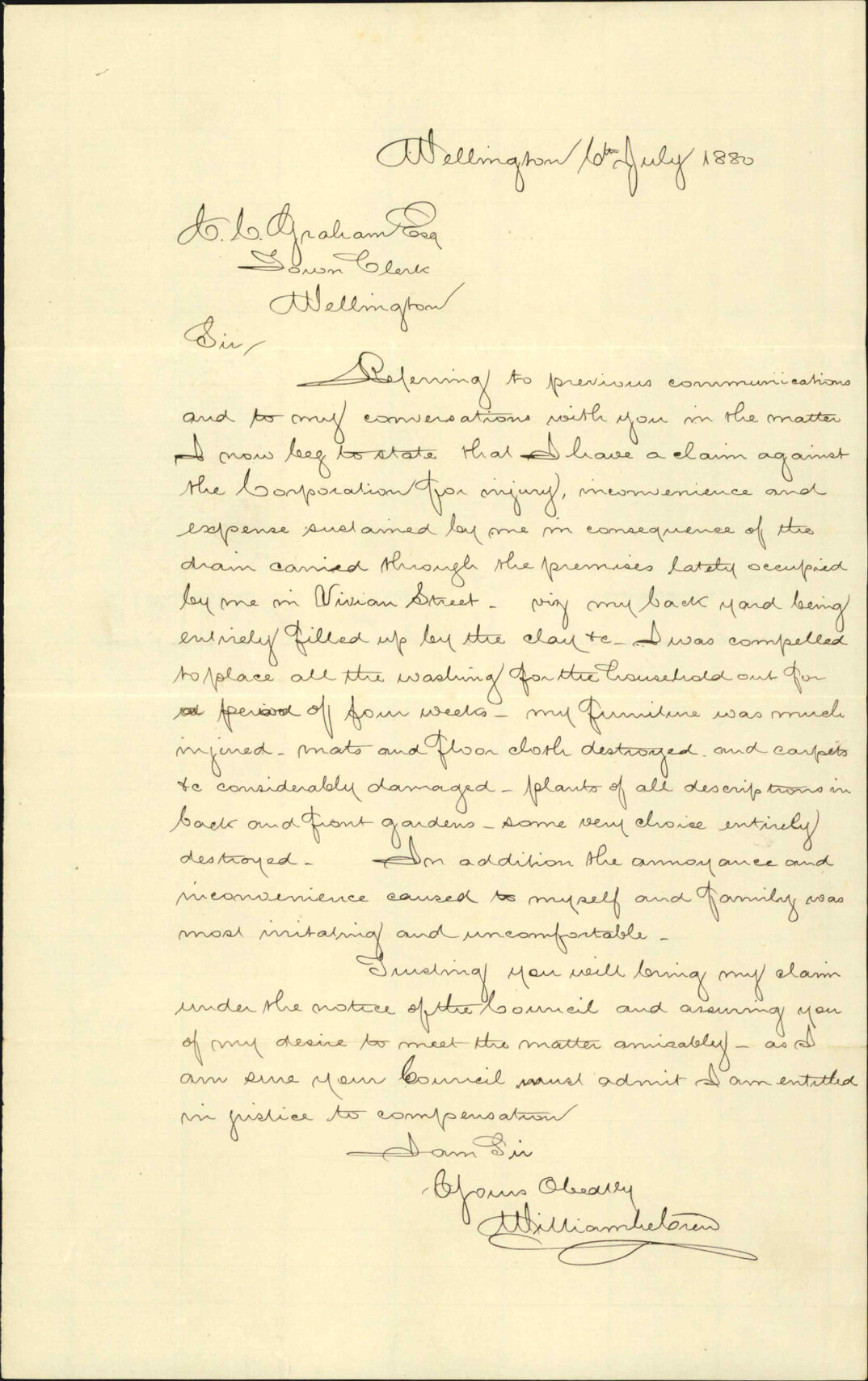 William Le Cren, claiming compensation on account of damage by Tory Street drain