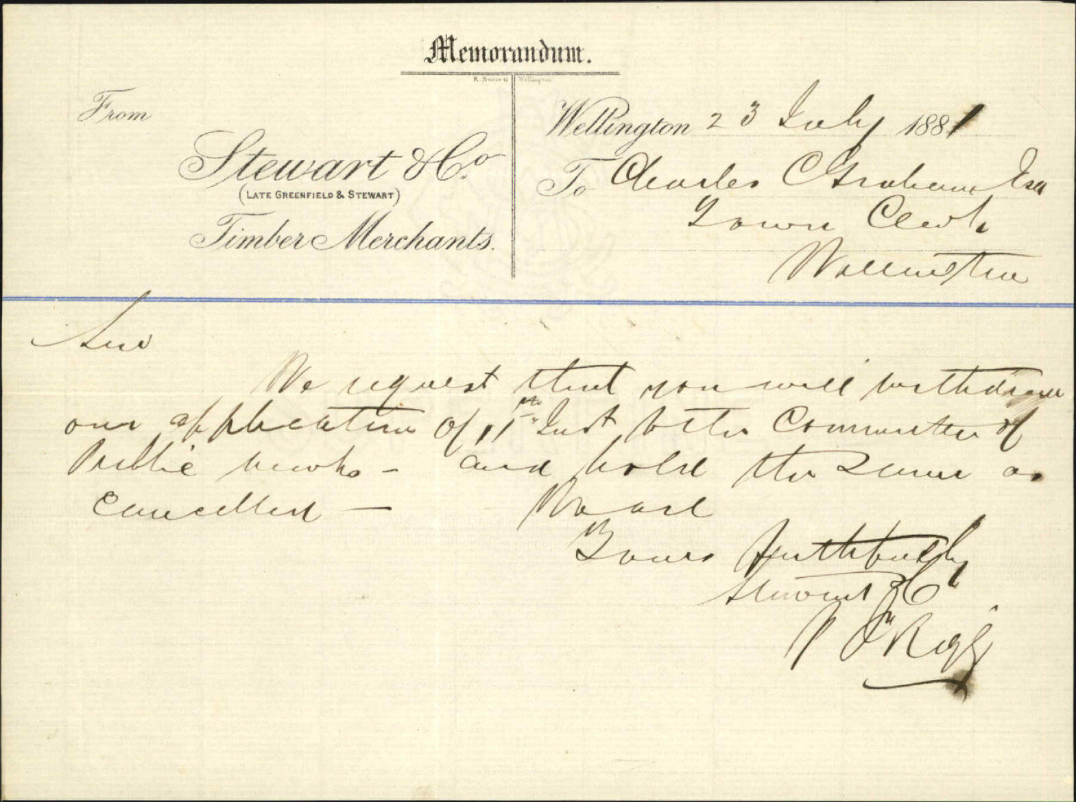 Stewart and Co, application for leave to erect shed