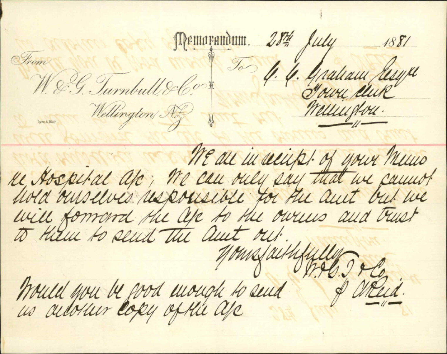 W and G Turnbull and Co, regarding payment for seaman in in hospital