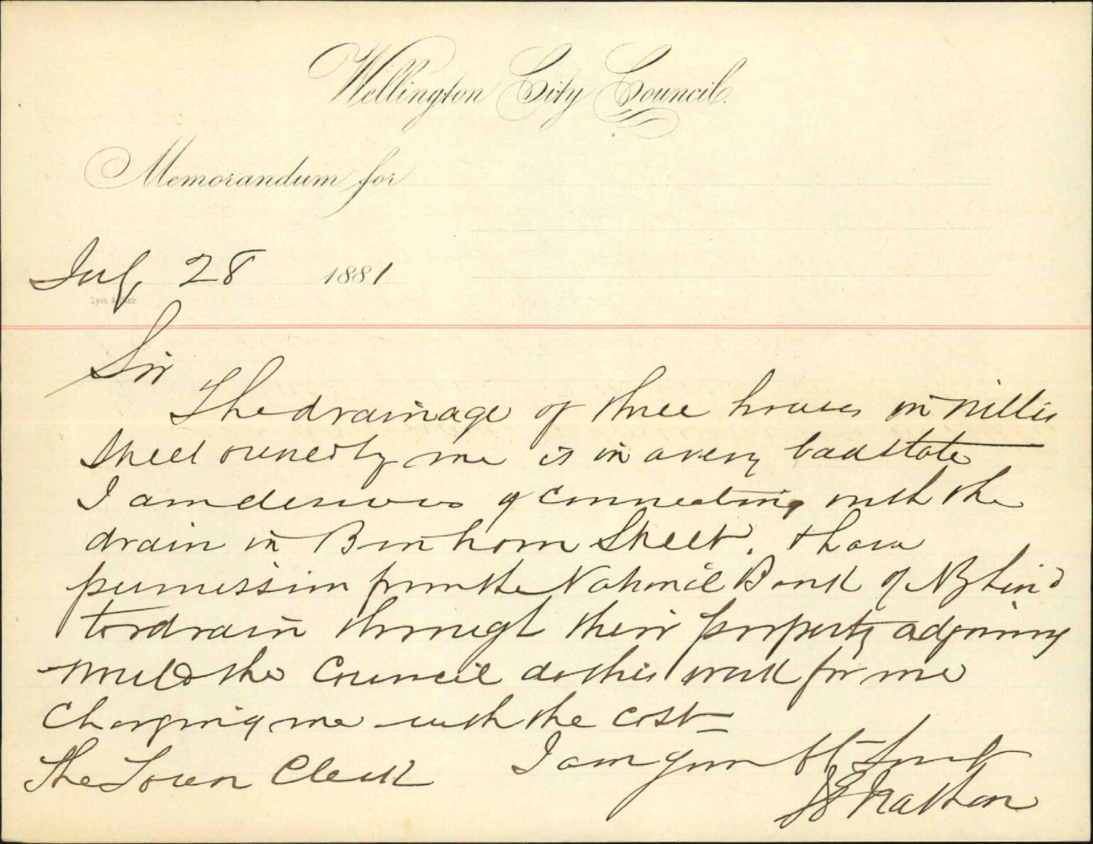 J E Nathan, application for drainage to his premises