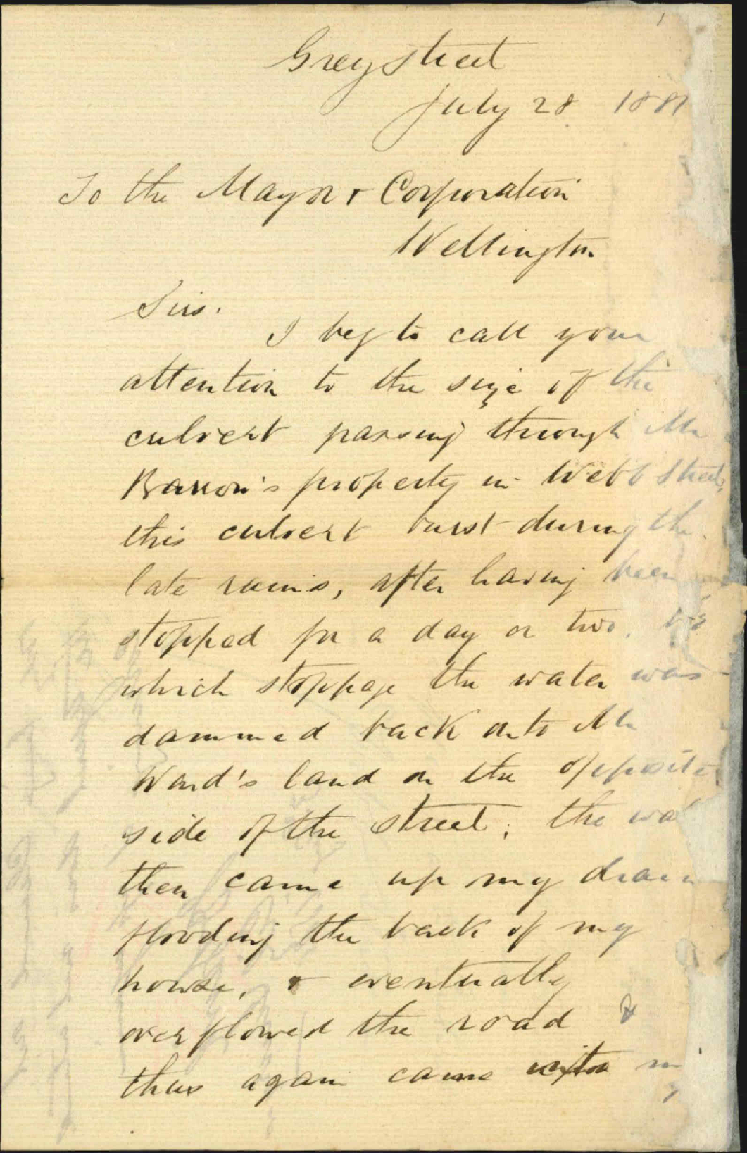 W J Gaudy, complaint as to culvert in Webb Street