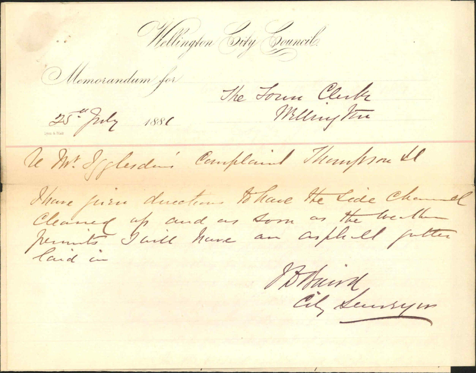 Charles Moore Igglesden, complaint as to state of Thompson Street