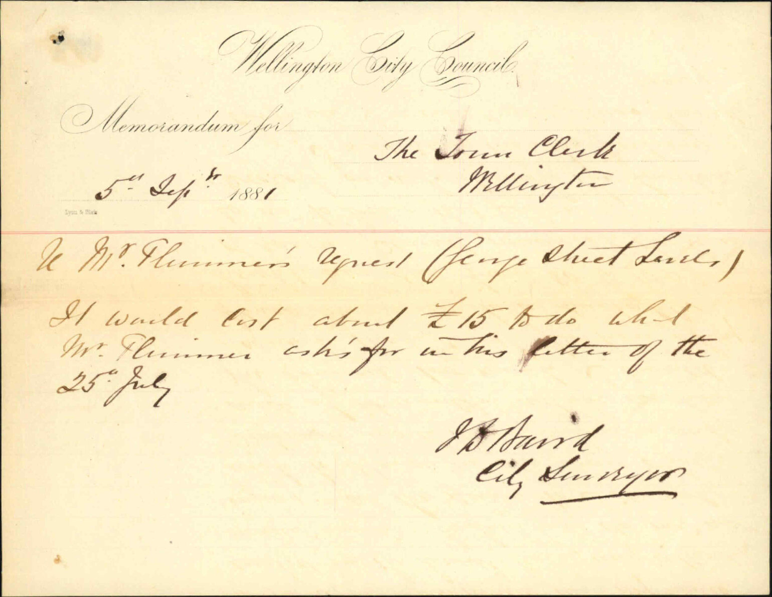 H Plimmer, objecting to advertised levels of George Street