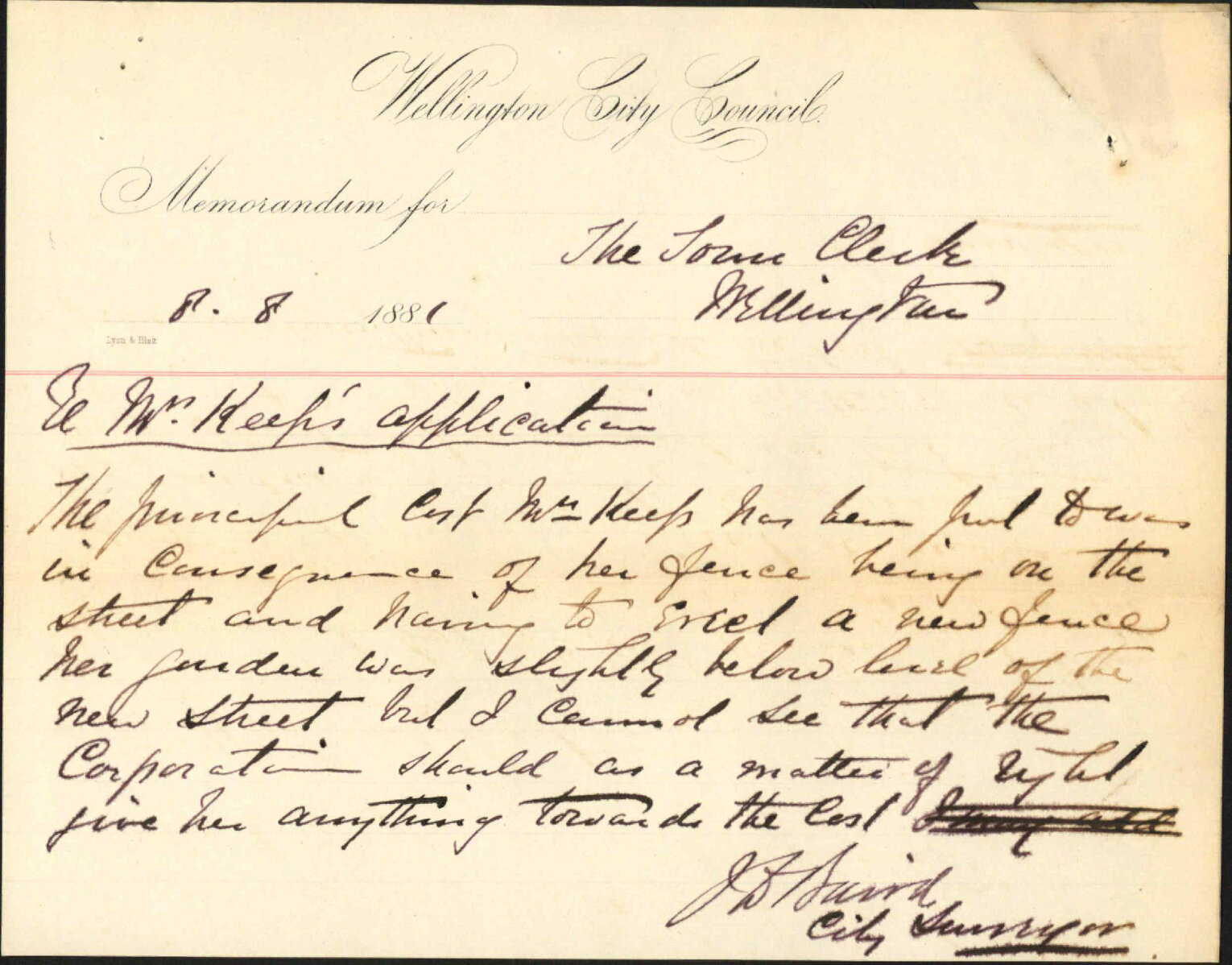 A Keep, application for assistance in repairing damage to his property in Queen Street