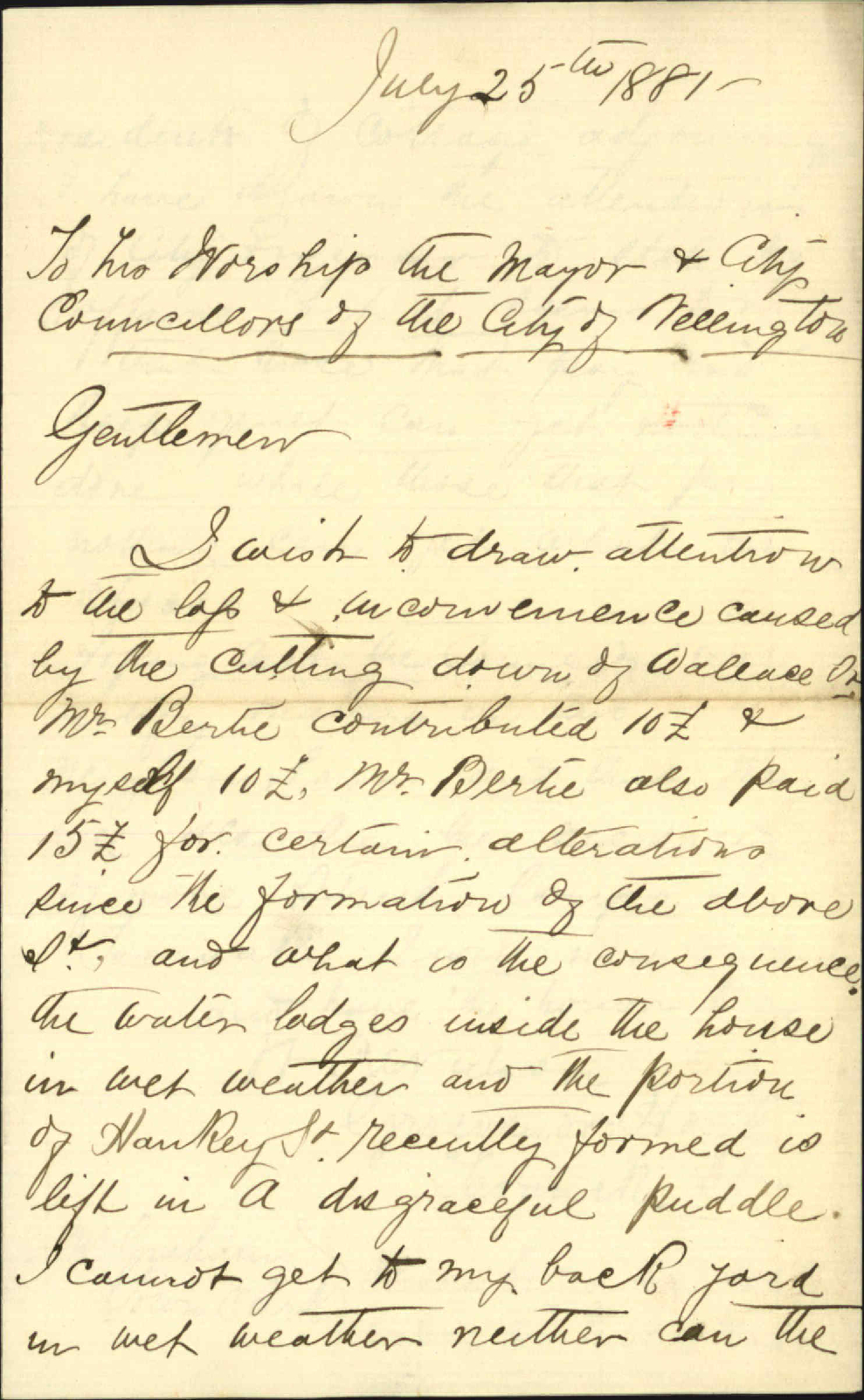 W C Watson, regarding deficient drainage in Wallace Street