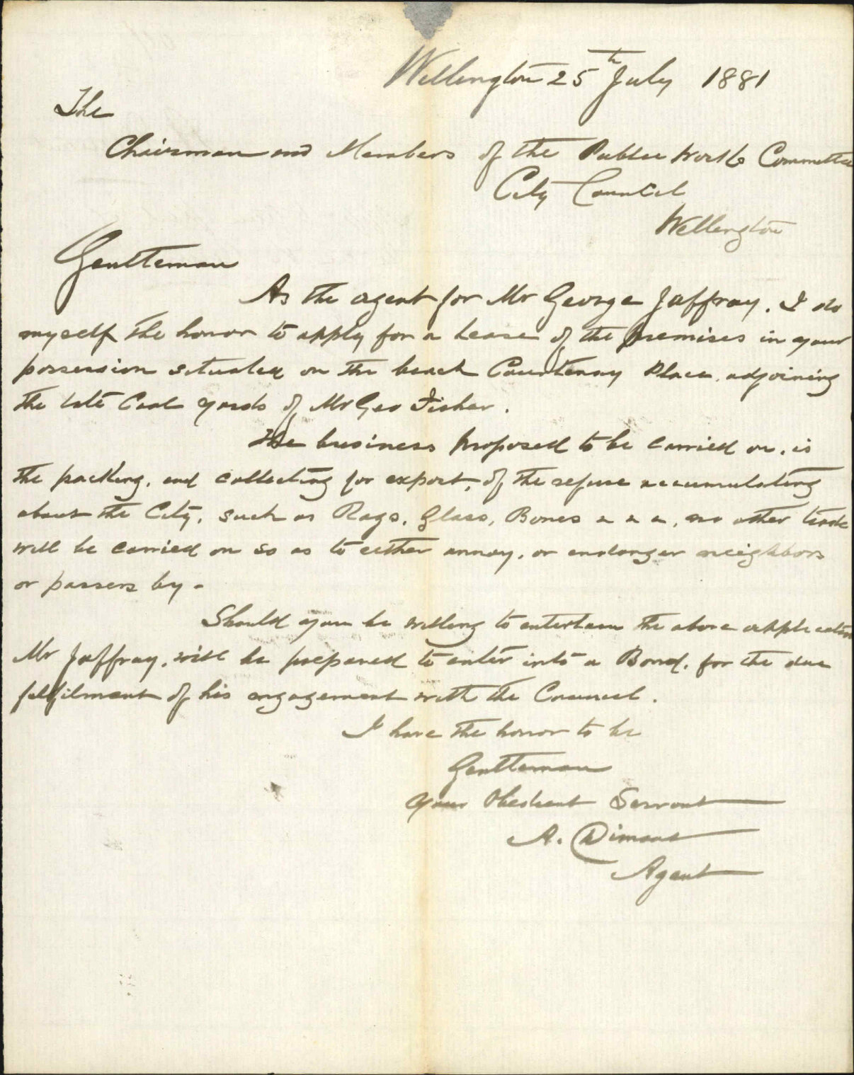 A Dimant, application to lease part of Te Aro Reserve
