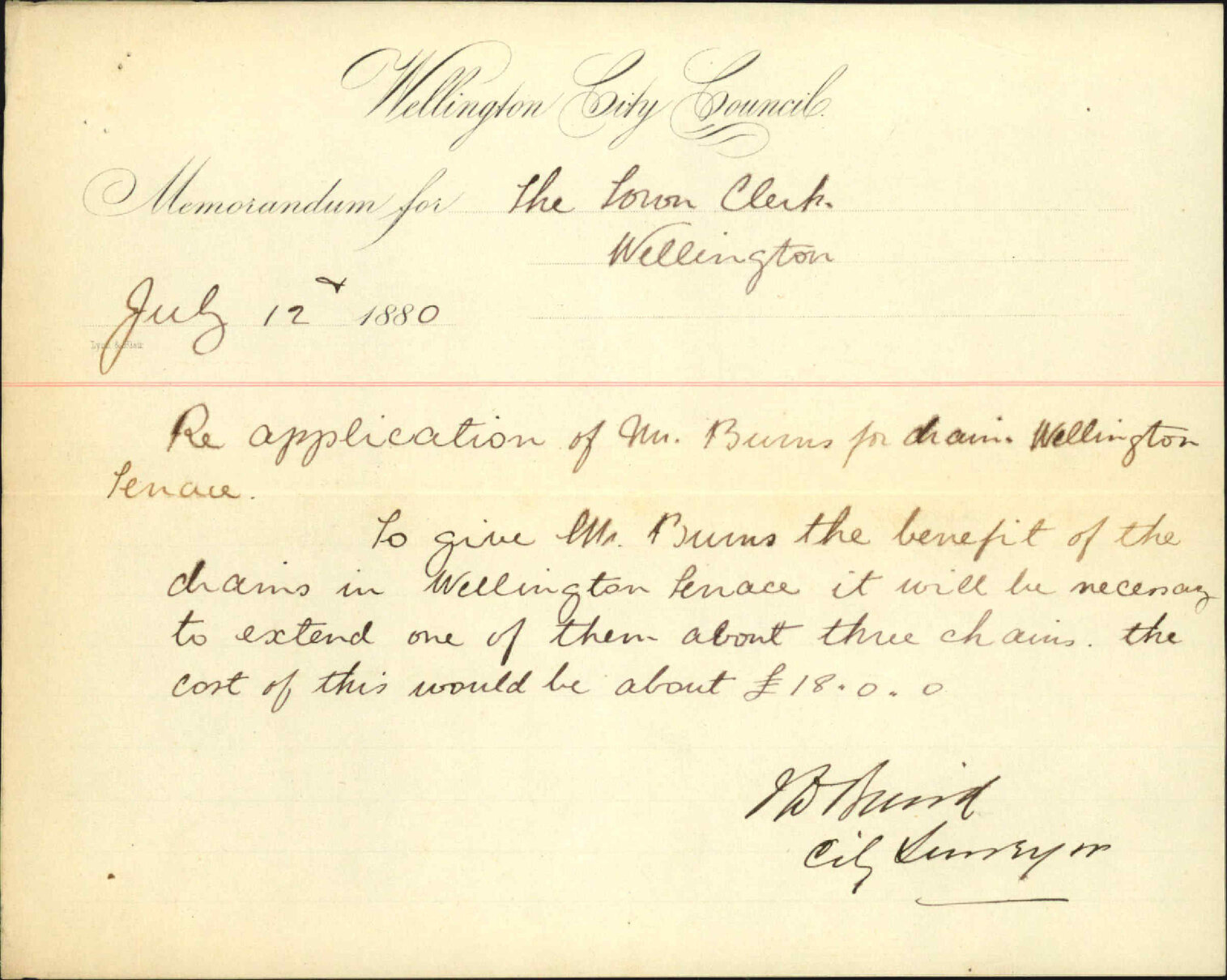 City Surveyor, regarding application of Mr Burns for drains, Wellington Terrace