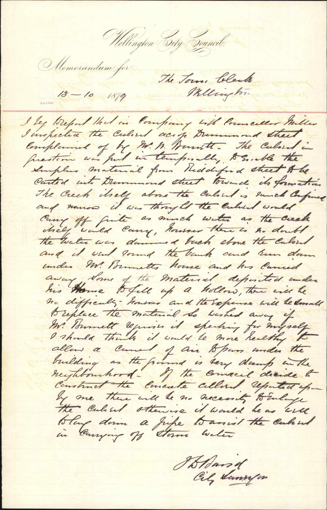 Re Mr Barnett's complaint about the culvert in Drummond Street - City Surveyor