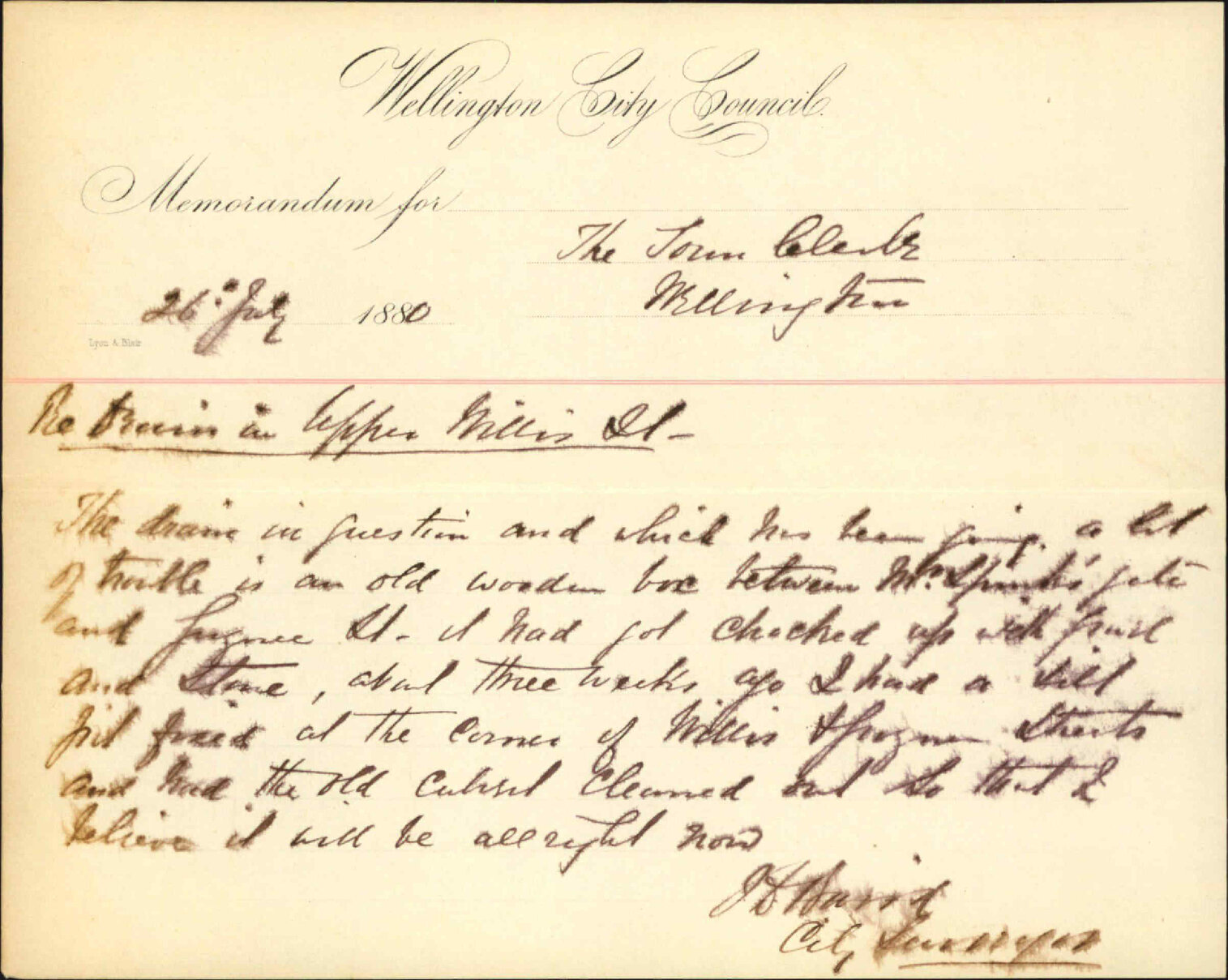 City Surveyor, report as to drain on Willis Street