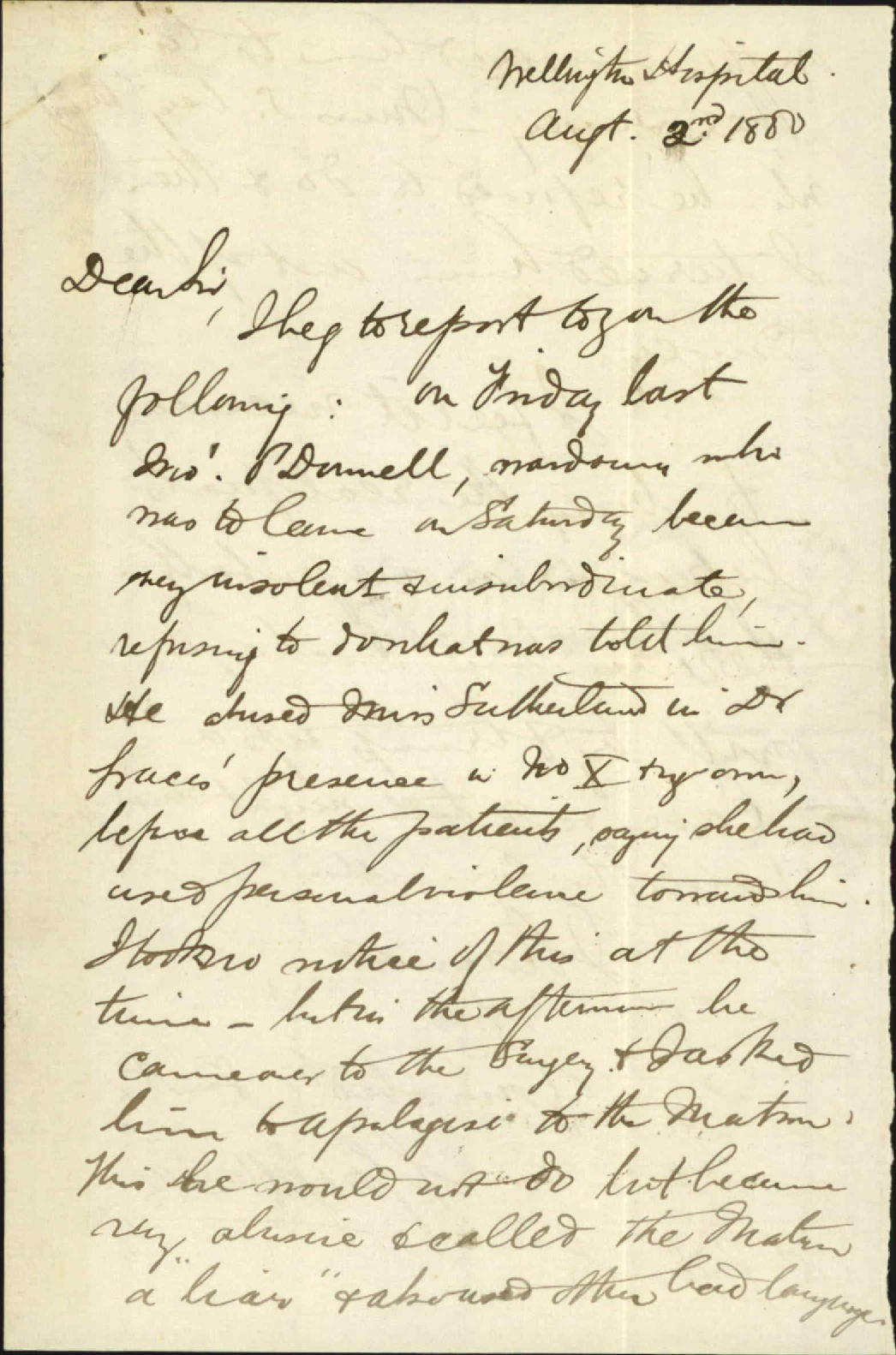 Hospital Surgeon, regarding discharge of John O'Donnell - Wardsman