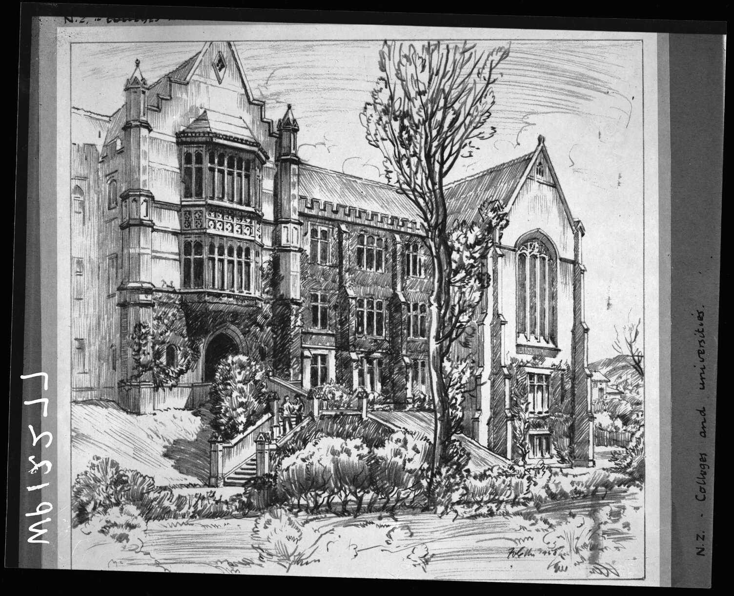 Copy photograph of sketch of the Hunter Building, Victoria University