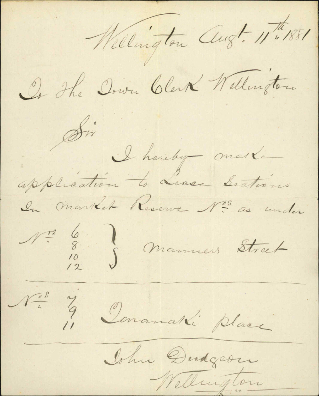 John Dudgeon, application to lease Market Hall reserve