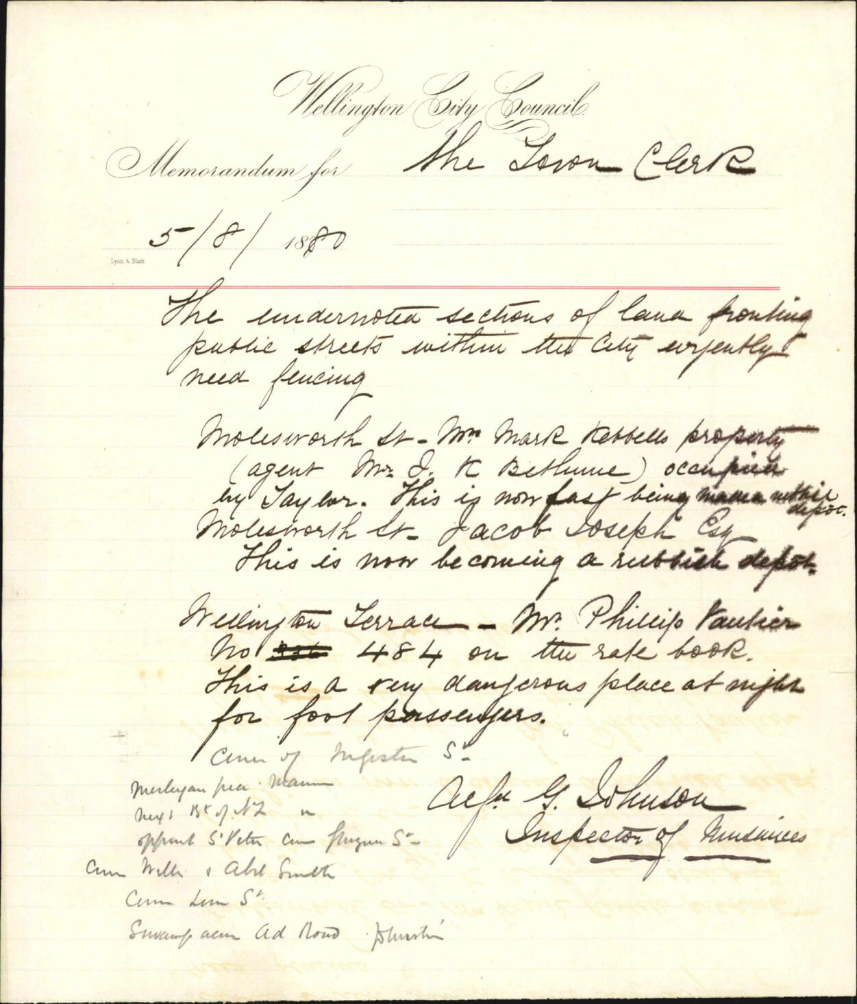 Inspector of Nuisances, sundry unfenced land notices required
