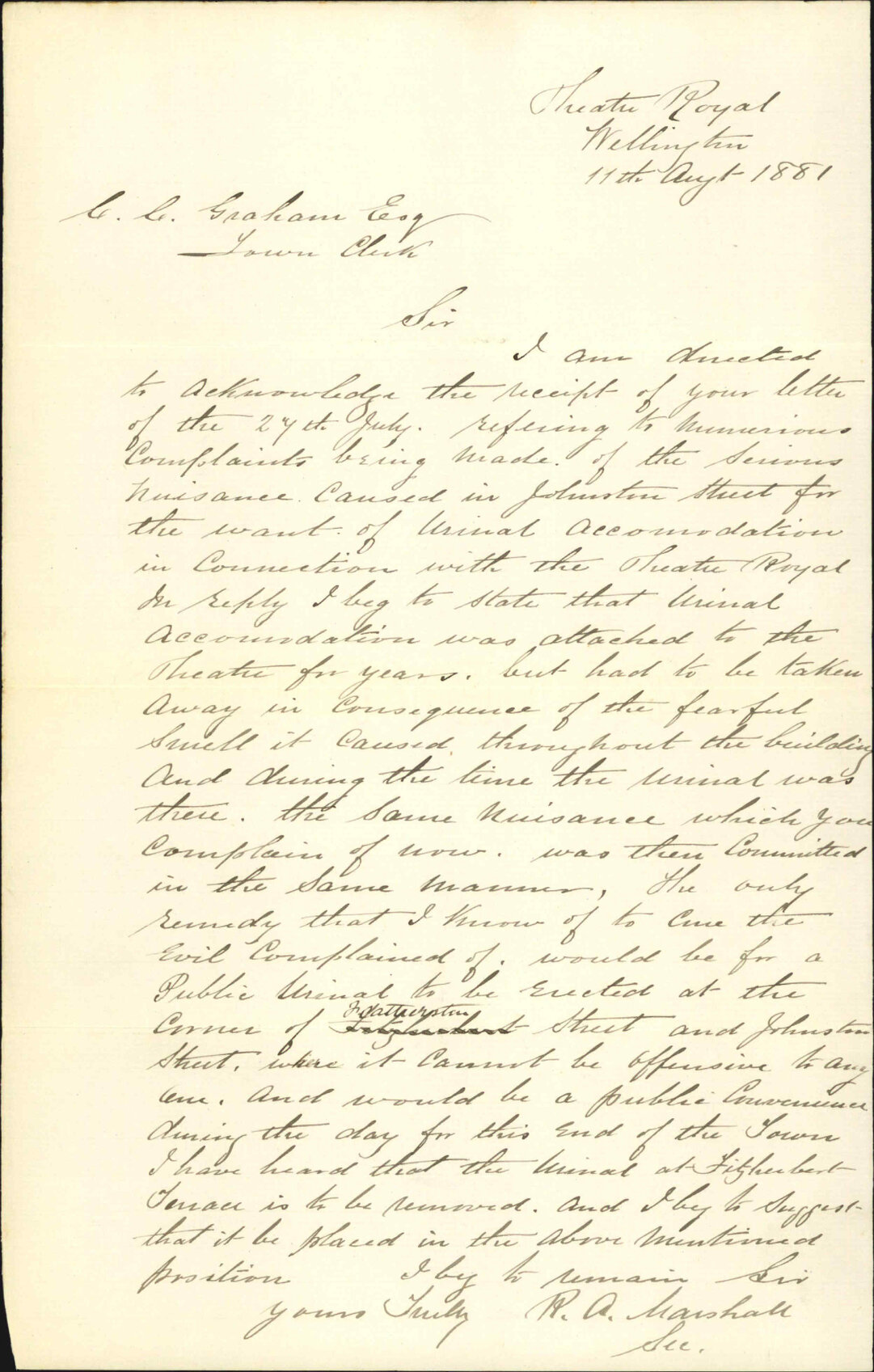 Public Hall Company, regarding nuisance in Johnston Street
