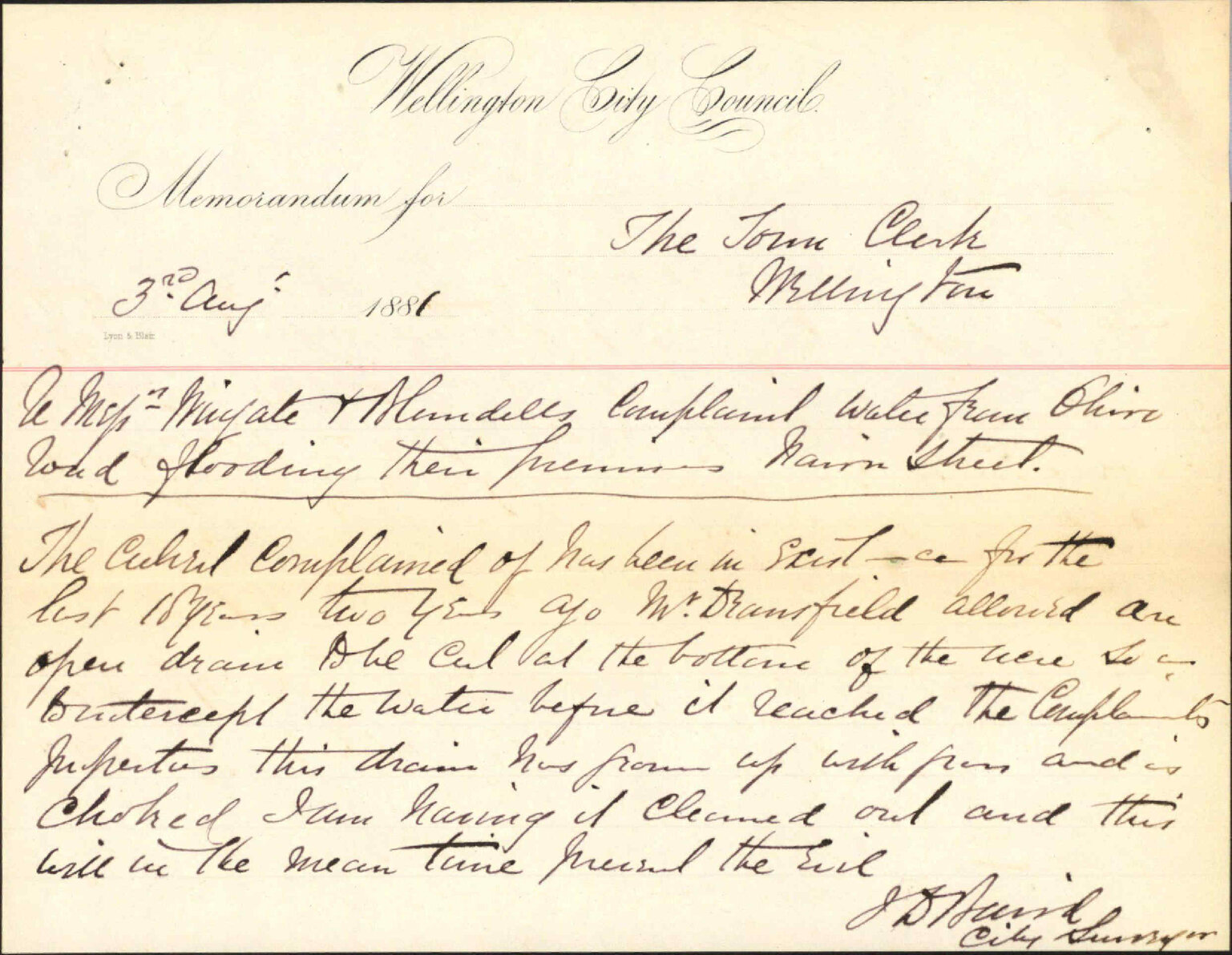 James Wingate and John Blundell, complaint as to water drainage Ohiro Road