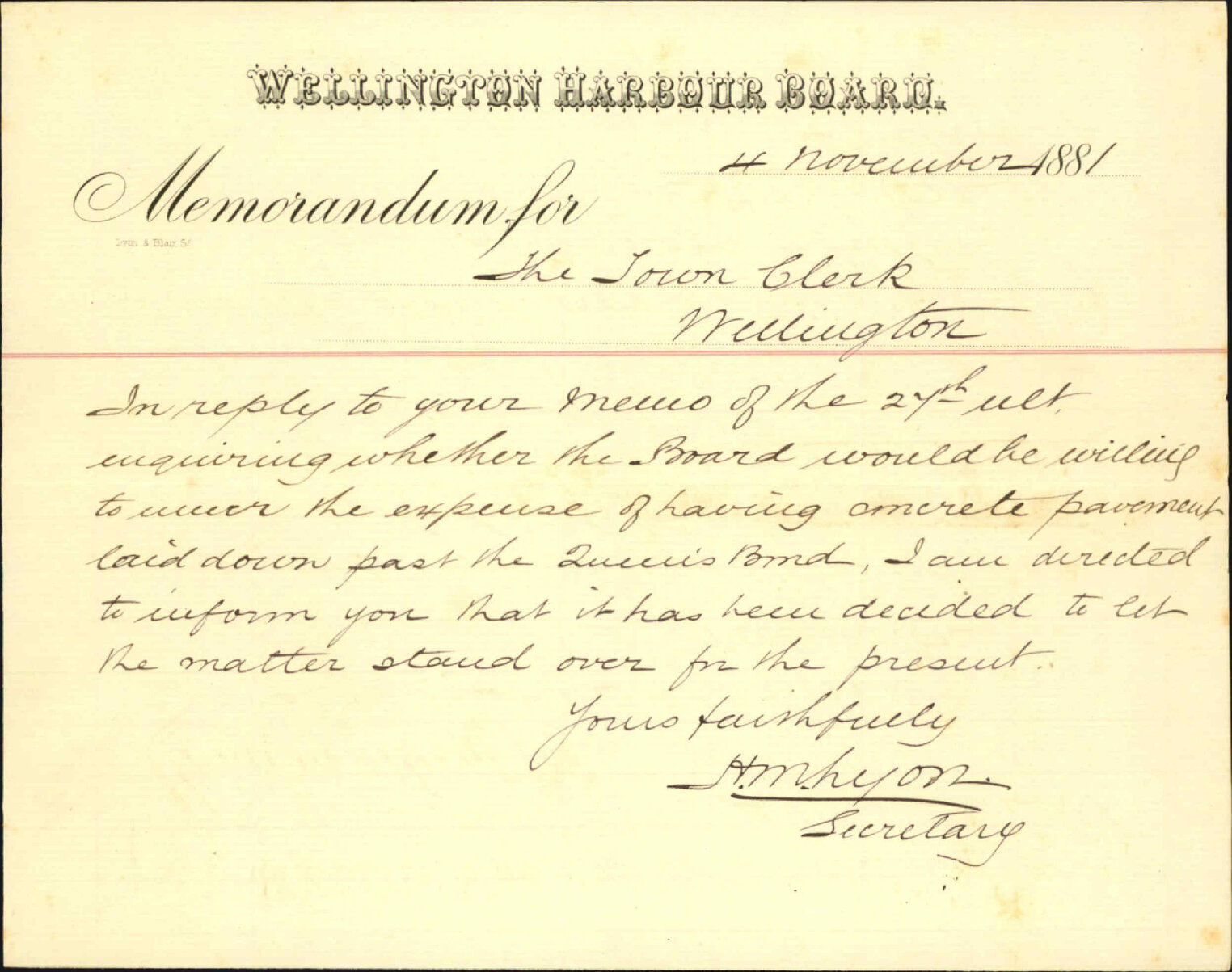Wellington Harbour Board, regarding paving Customhouse Quay