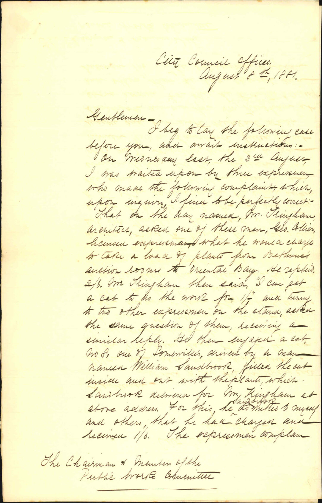 Inspector of Nuisances, regarding breach of Hackney carriage bylaws