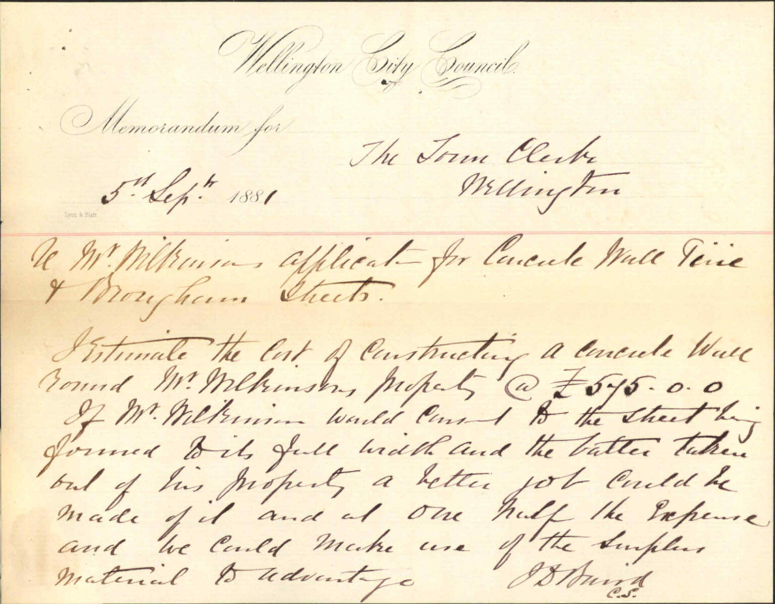 James Williamson, application for concrete wall in Pirie Street