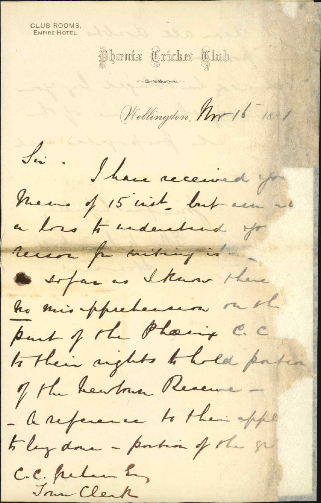 Phoenix Cricket Club, regarding occupation of Newtown reserve