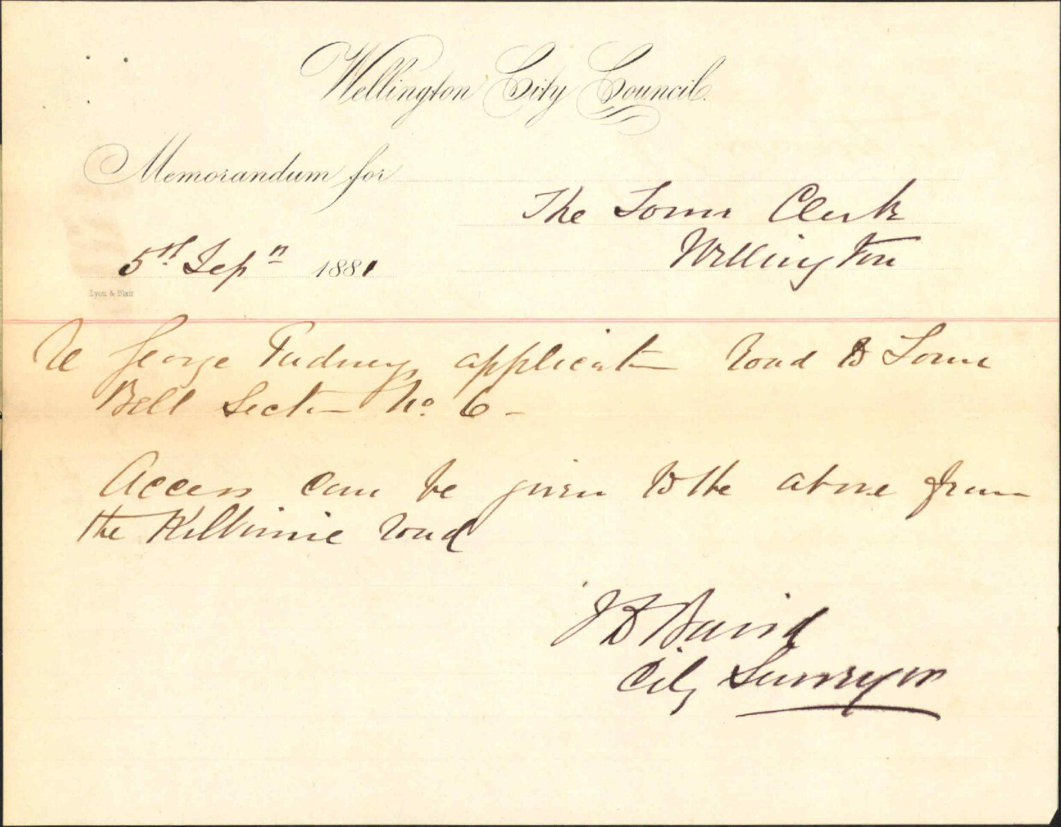 George Pudney, application for access to Town Belt section 6