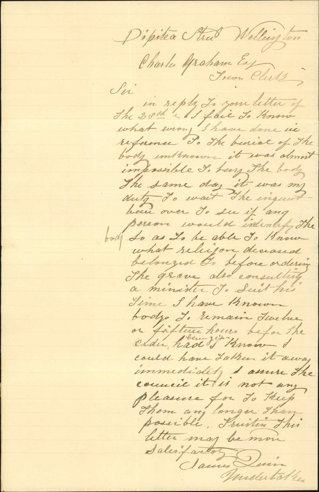 James Quin, further regarding complaint as to burial