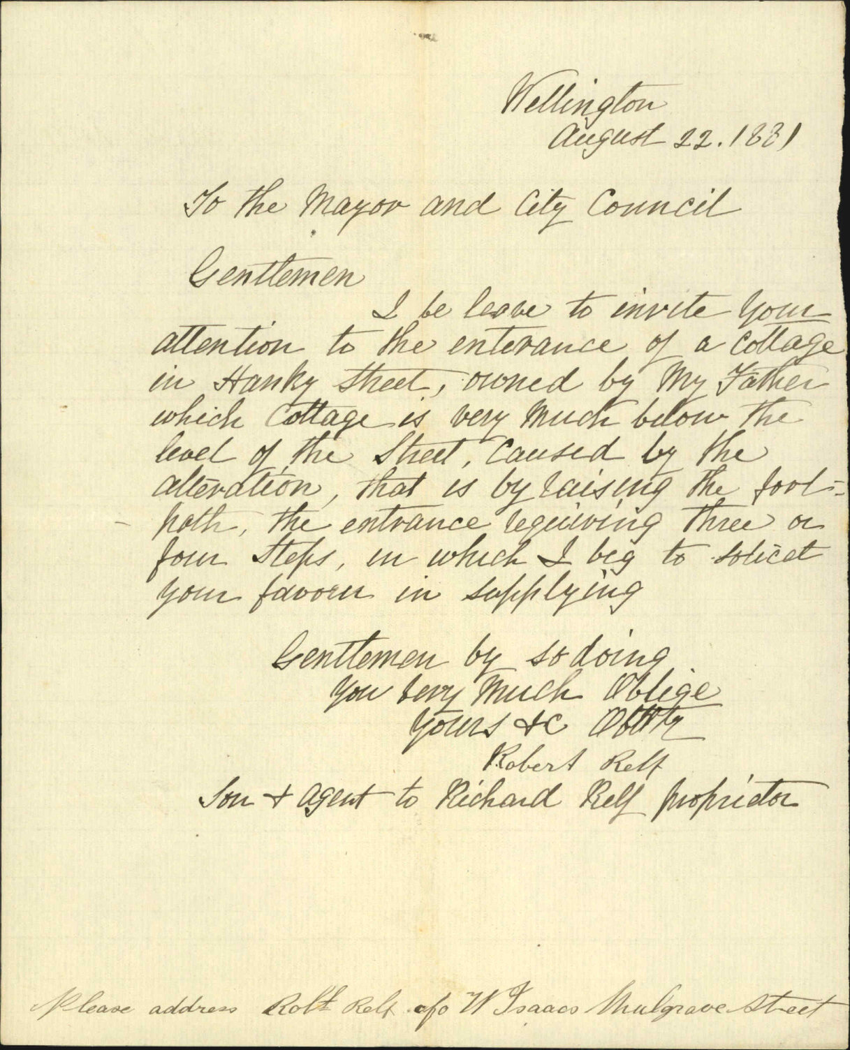 Robert Rolf, complaint as to damage to his premises in Hankey Street