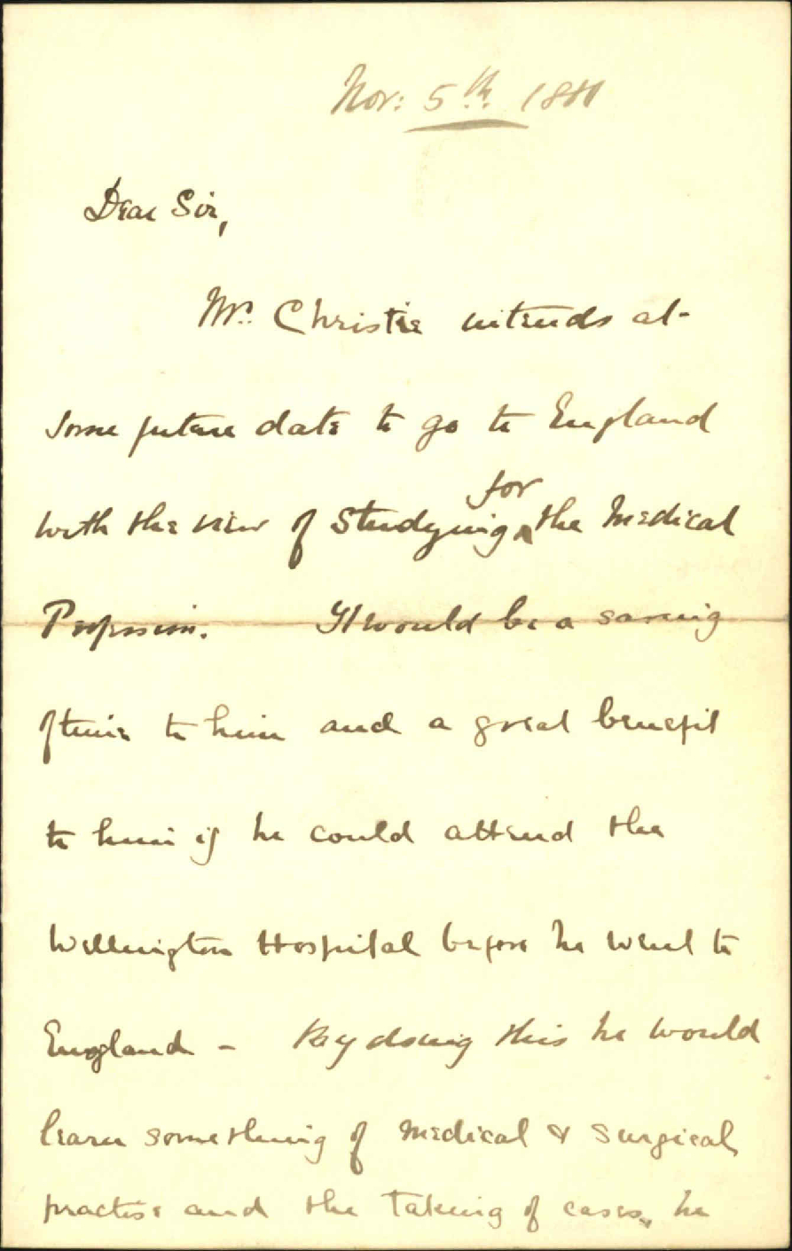 Dr Collins, regarding admittance of medical students at the hospital