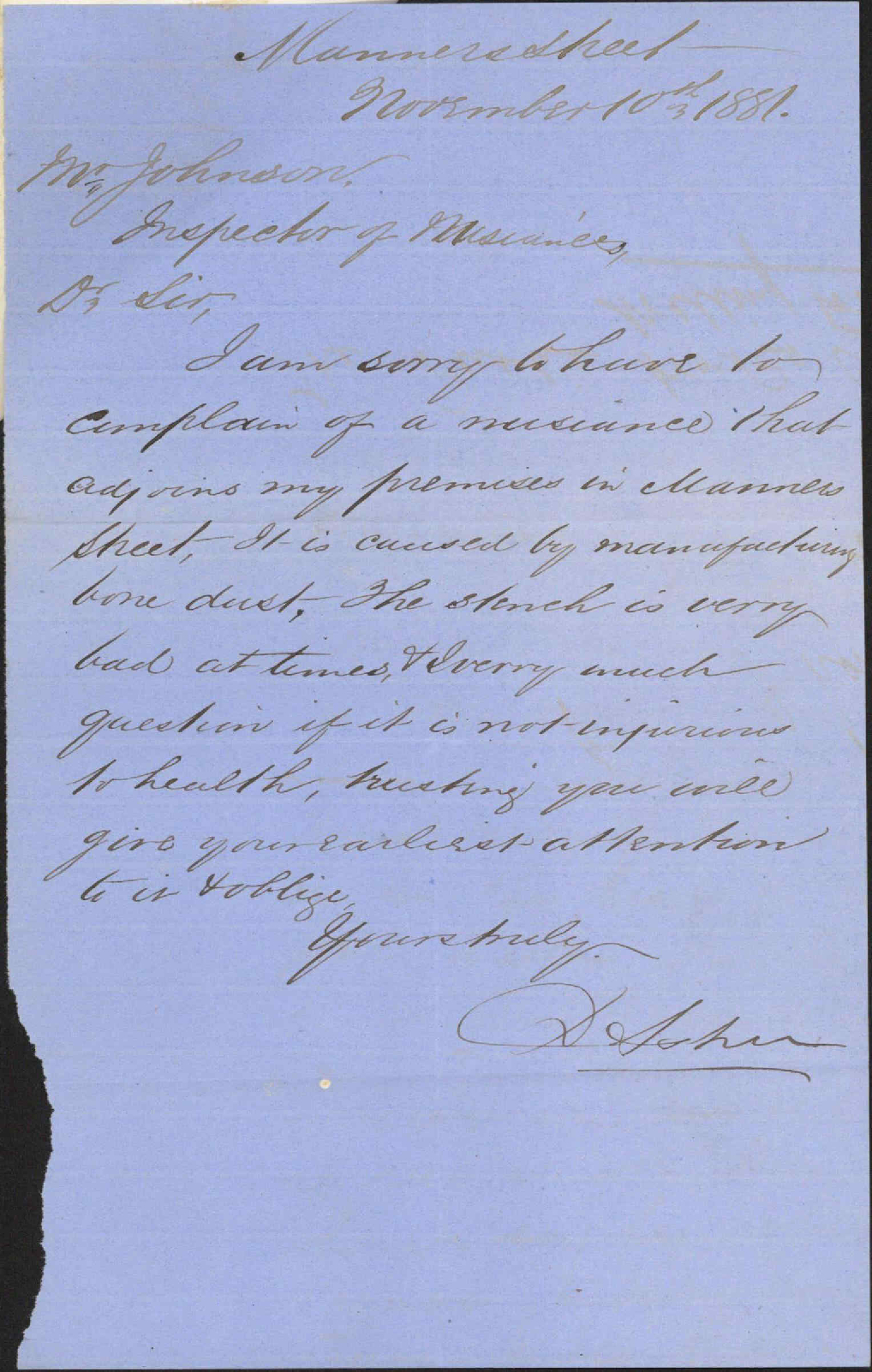 Inspector of Nuisances, complaint as to Plimmers bone manure mill