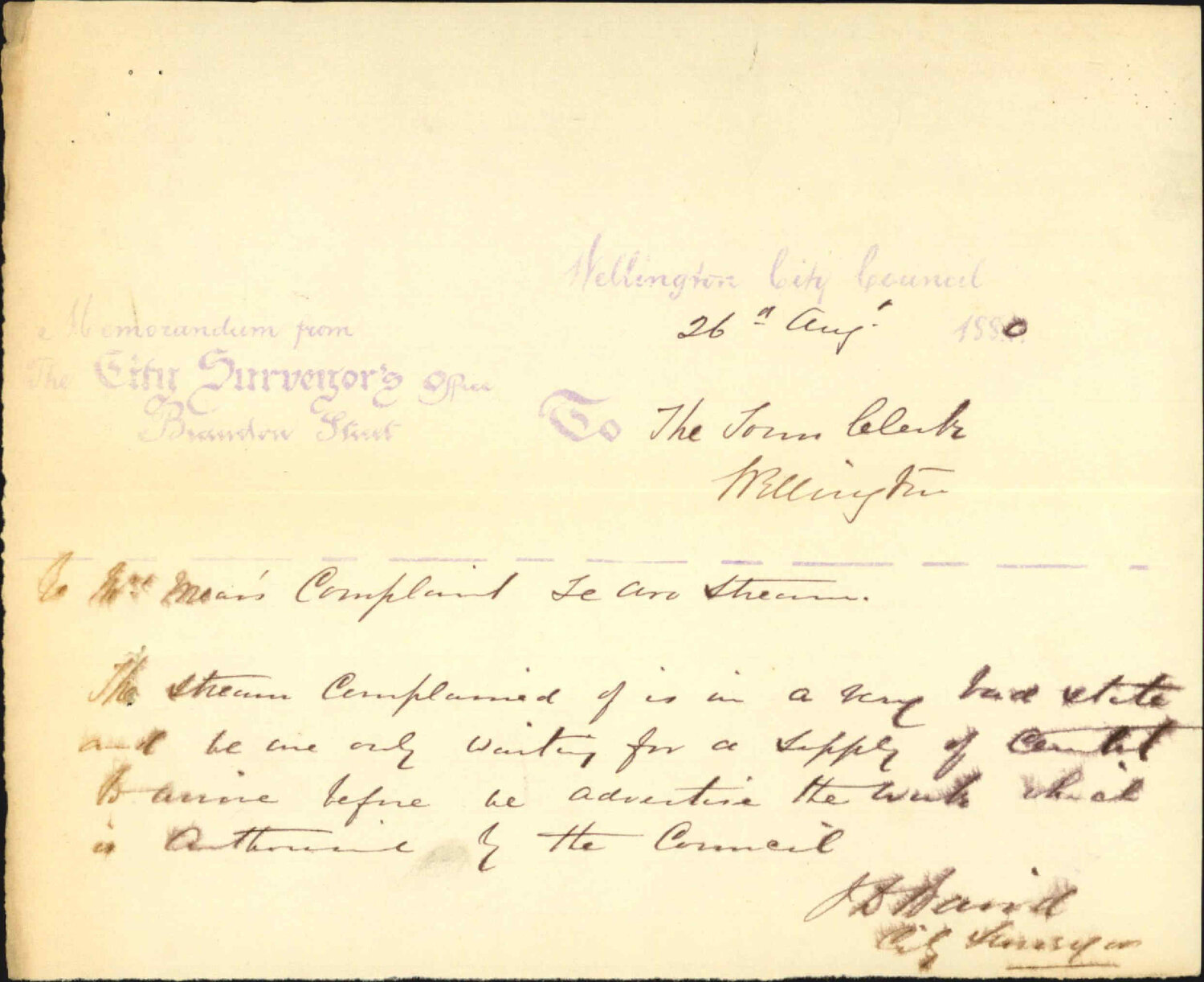 Mr Mears, complaint as to damage caused by Te Aro stream