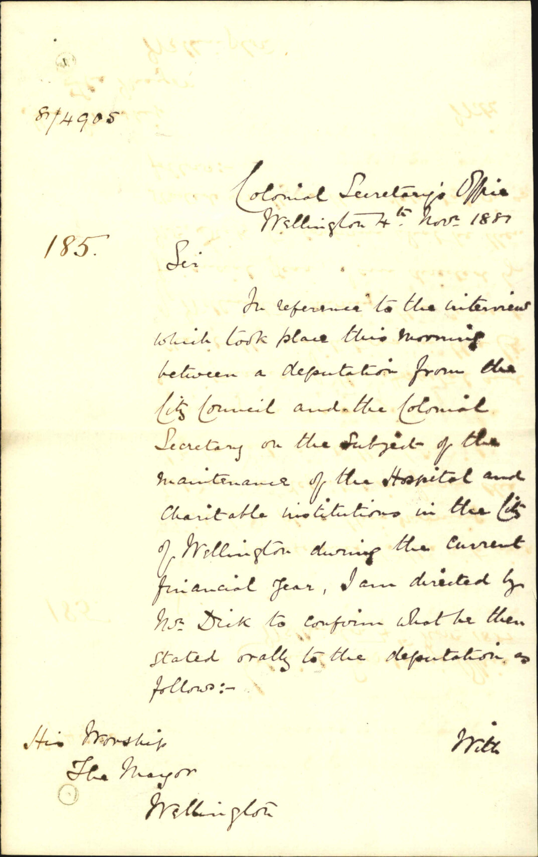 Colonial Secretary's Office, regarding cost of maintenance hospital and charitable aid - returning to the old system