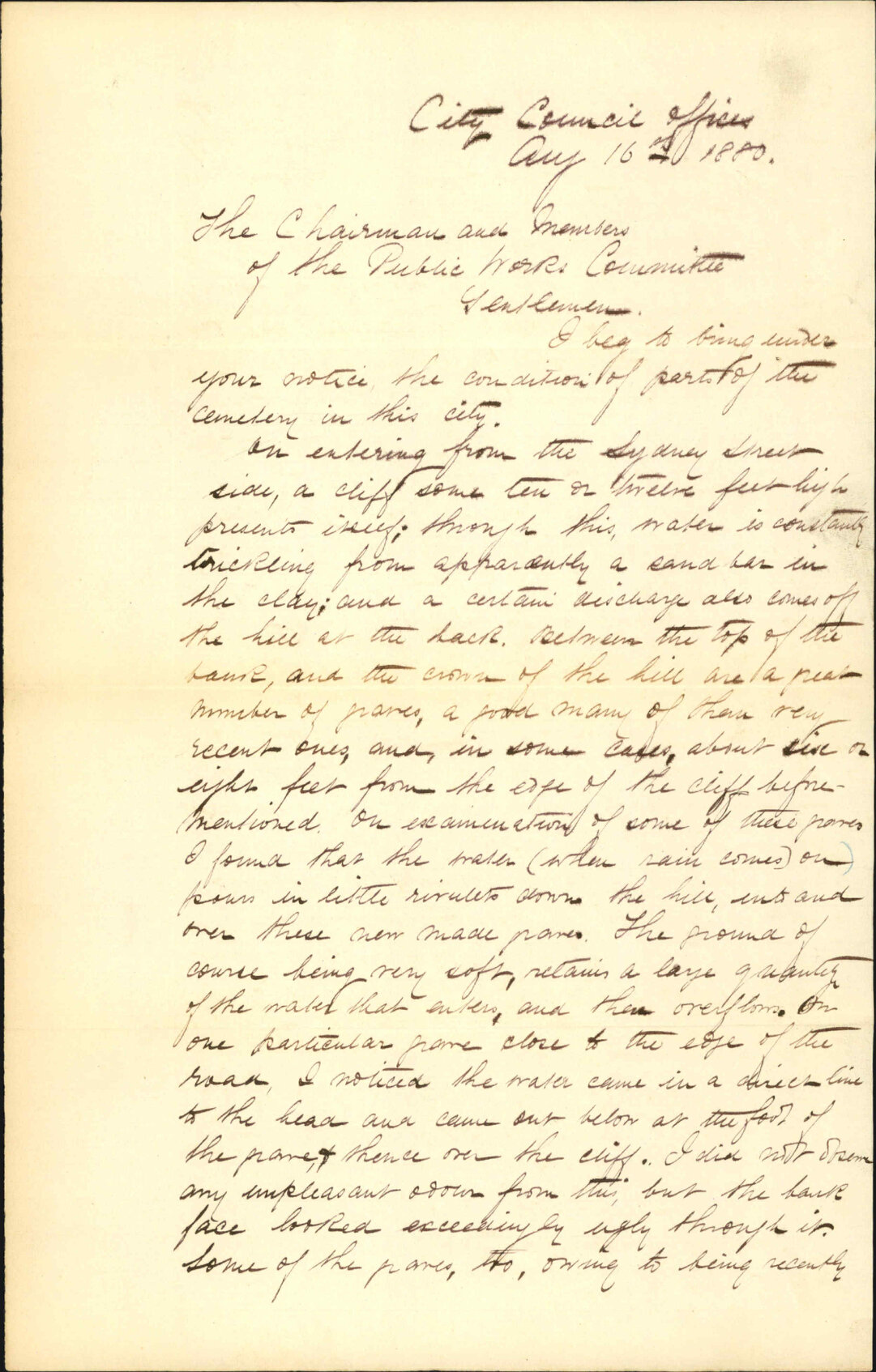Inspector of Nuisances, regarding state of cemetery