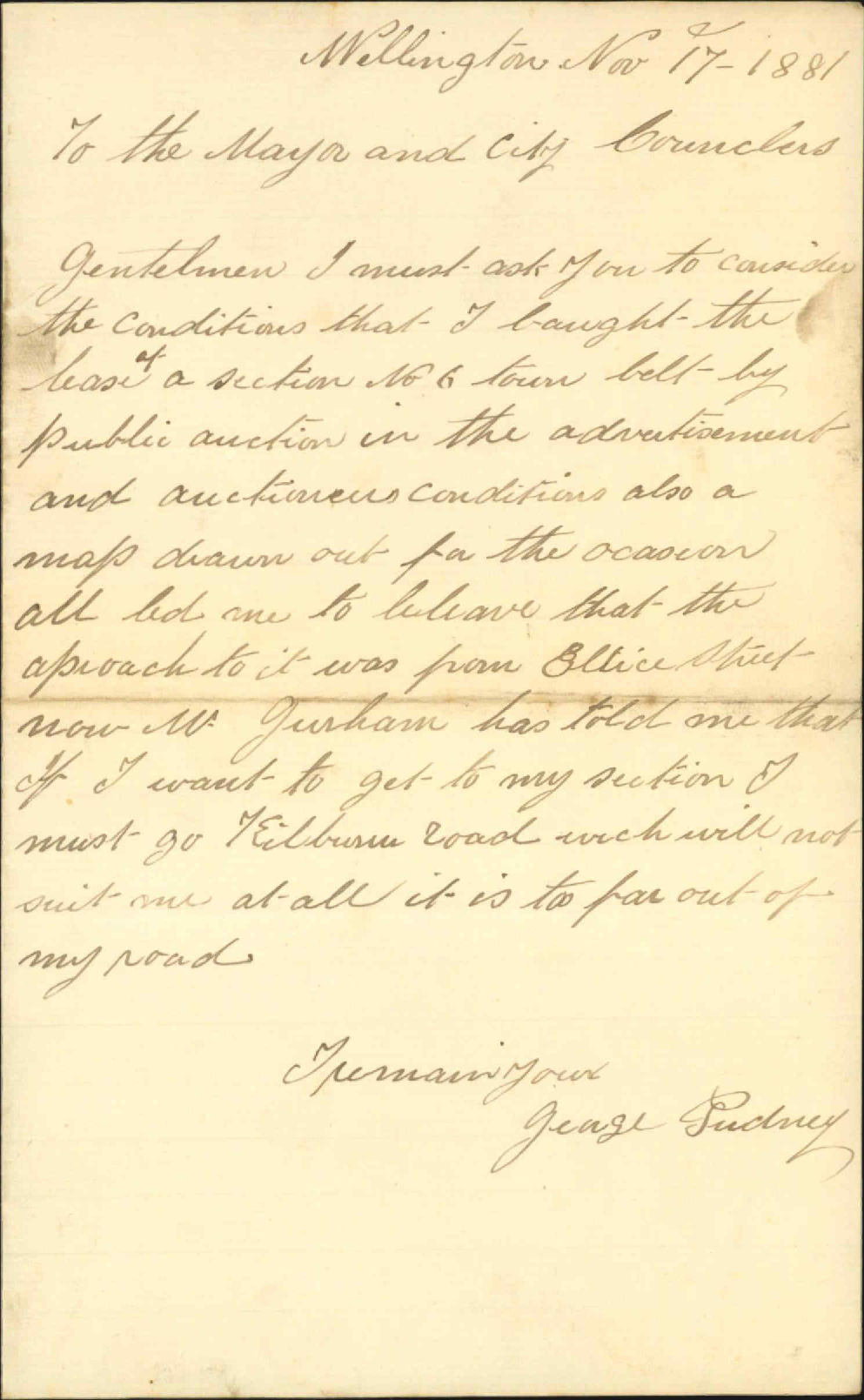 George Pudney, regarding access to Town Belt Reserve no.6