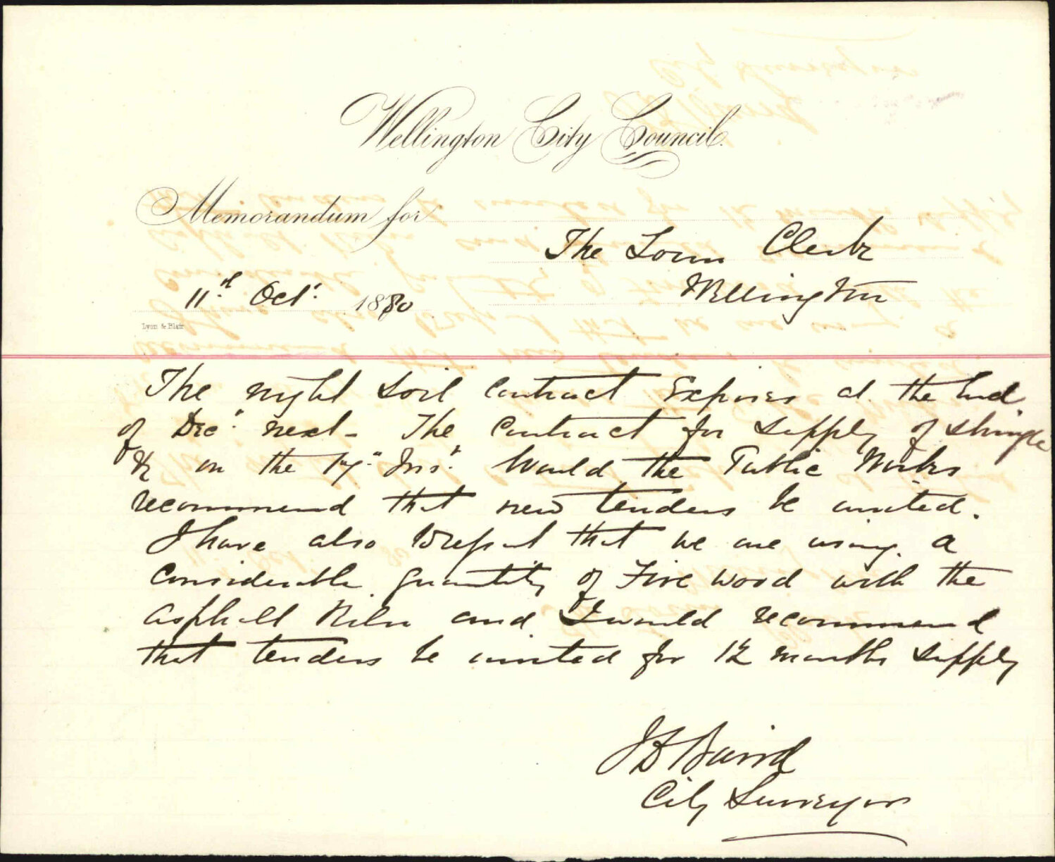 City Surveyor, regarding further tenders night soil contract firewood and shingle